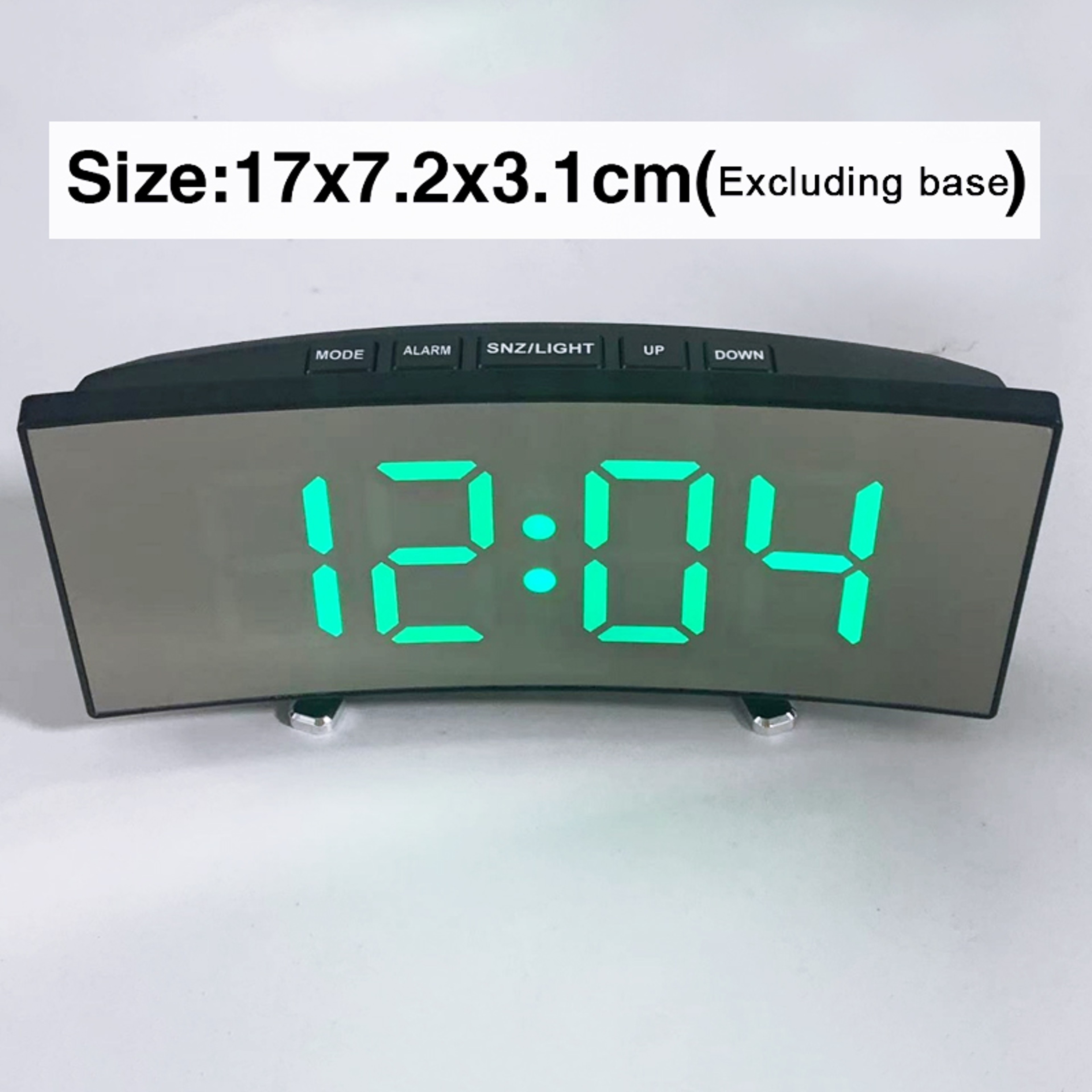 Curved LED Mirror Alarm Clock with Large Display, USB & Battery Powered Digital Bedside Clock – view 6