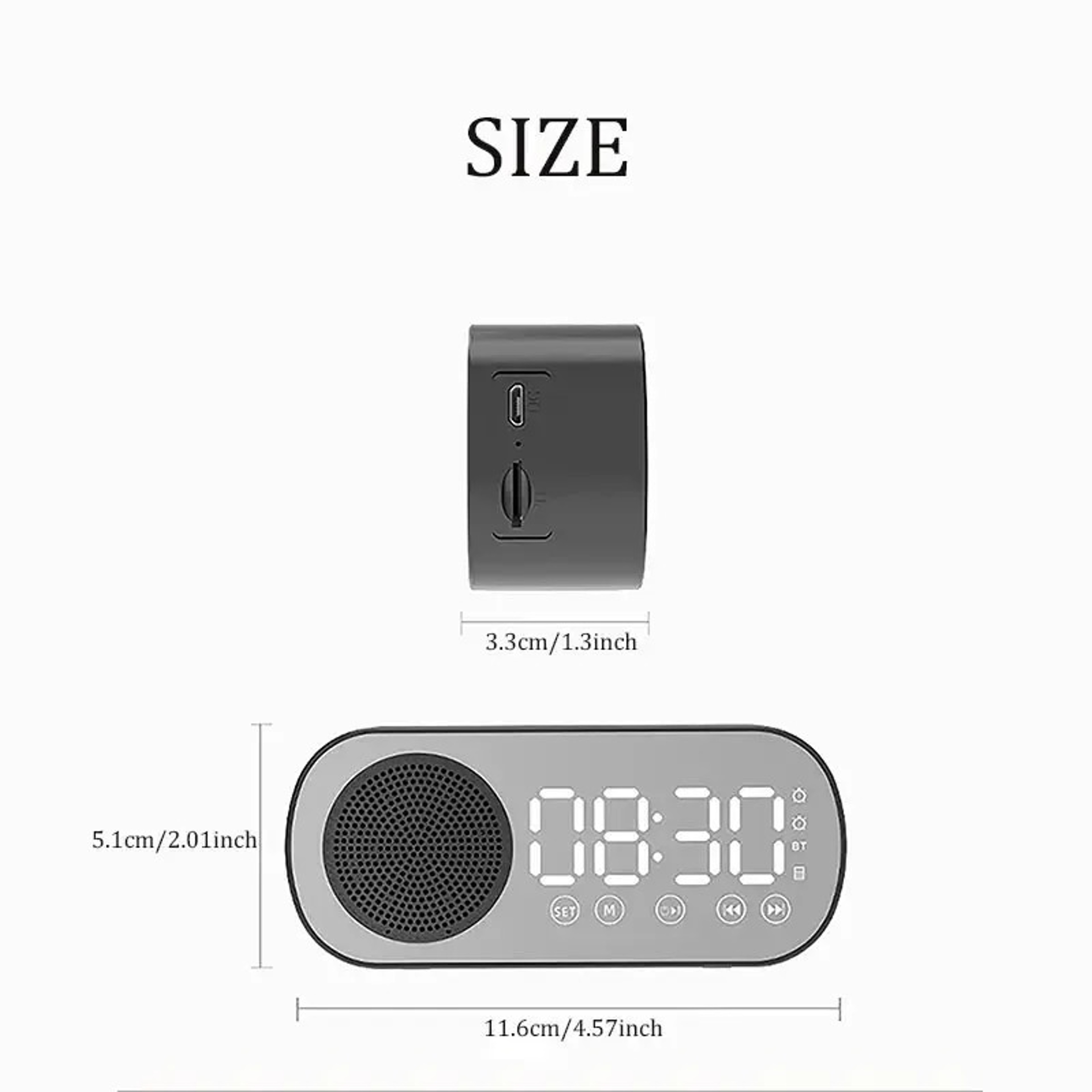 Bluetooth Alarm Clock Speaker with LED Mirror Display FM Radio & Dual Alarm – view 6