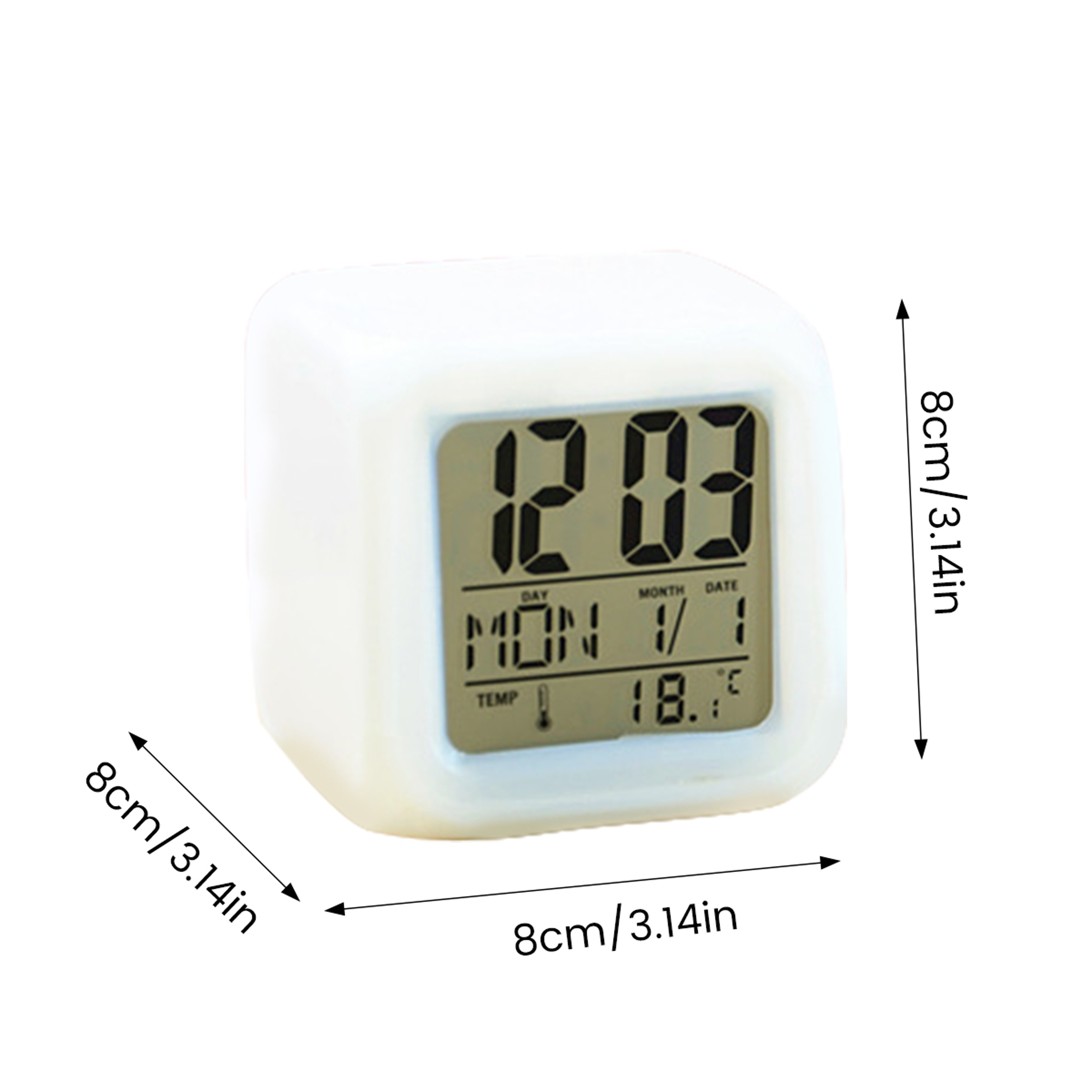 Color Changing LED Digital Alarm Clock Cube with Temperature Calendar Display for Desk & Bedside – view 3