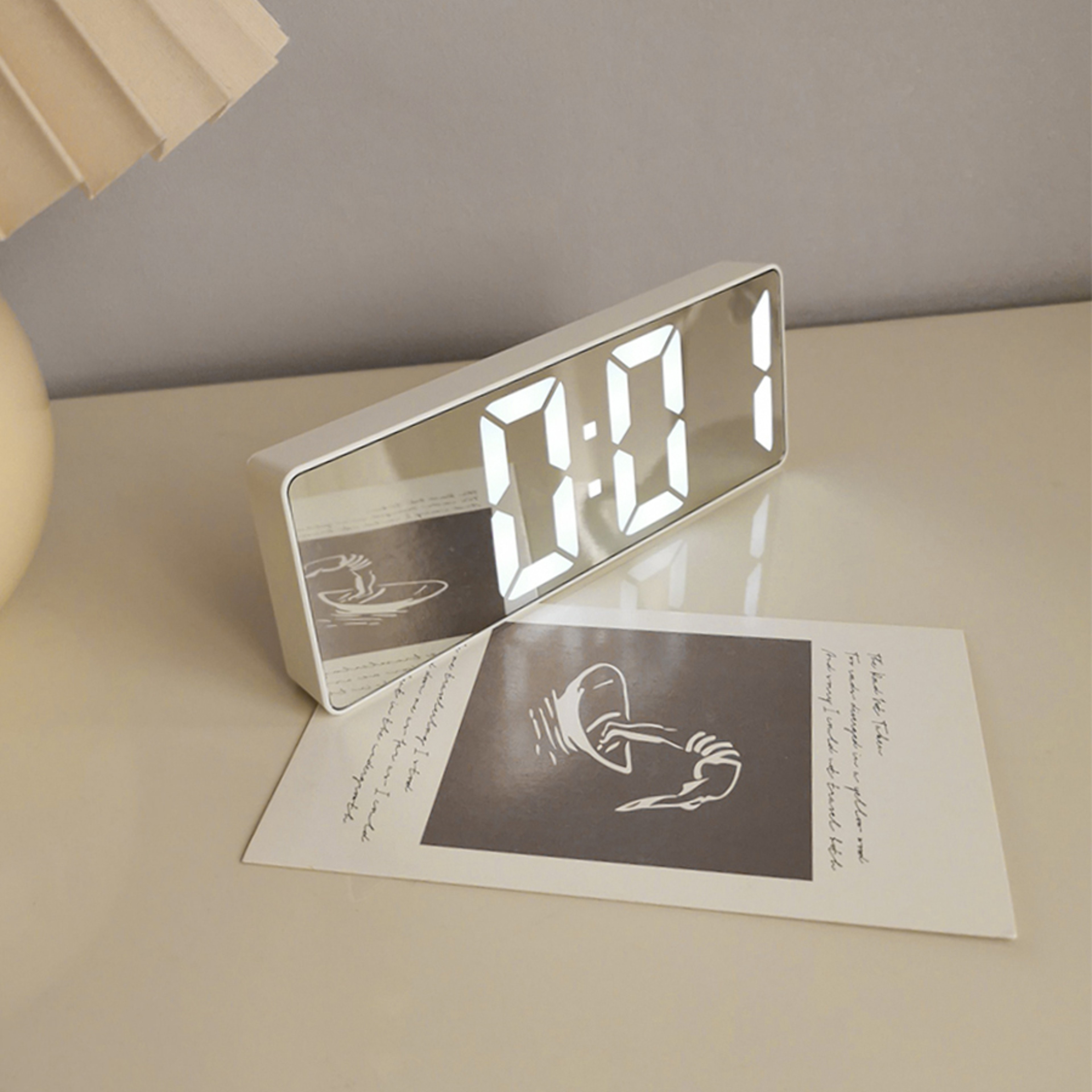 Voice Control LED Digital Mirror Alarm Clock with Temperature Display & Snooze – view 9