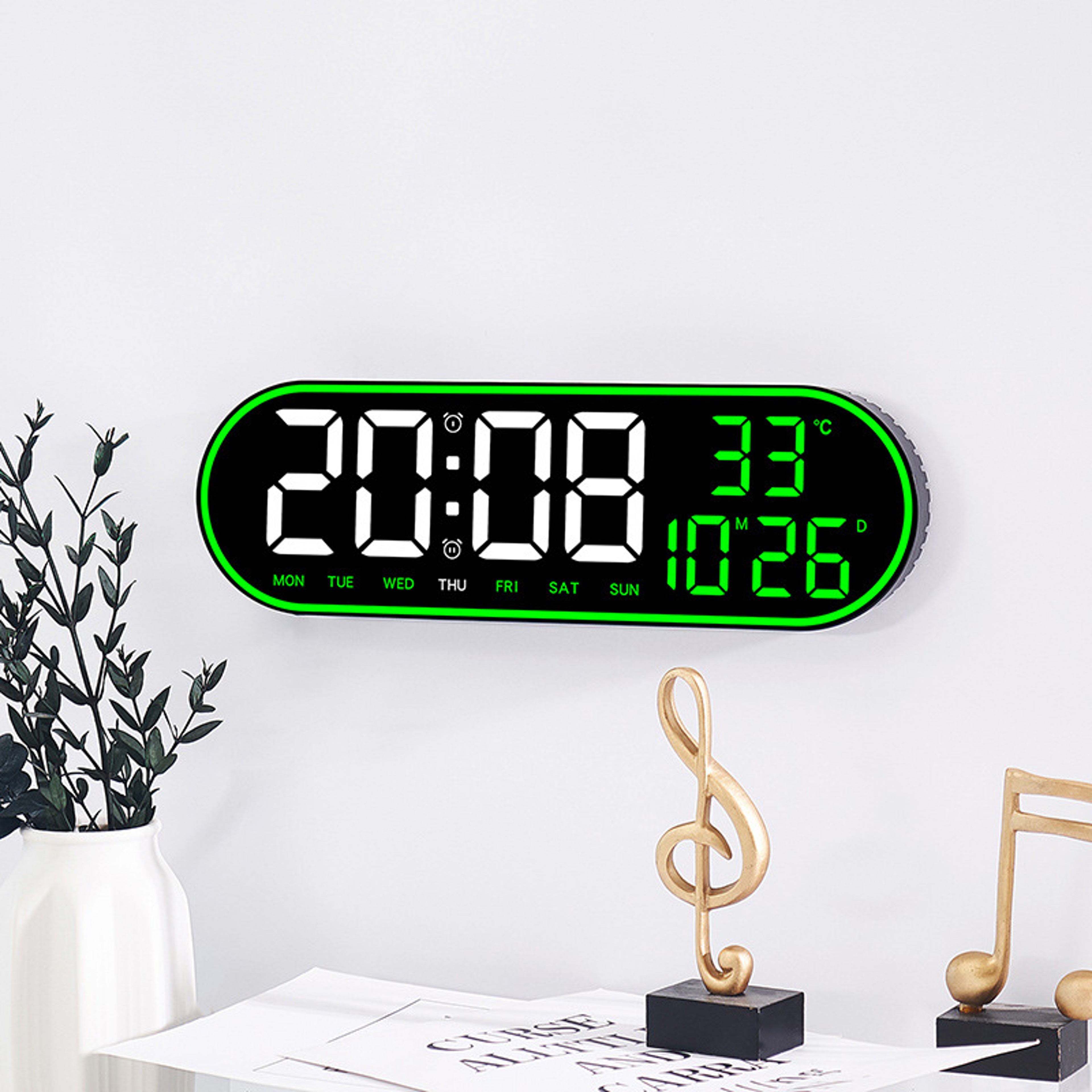 LED Digital Wall Clock with Remote Control, Temperature, Date & Week Display – view 1