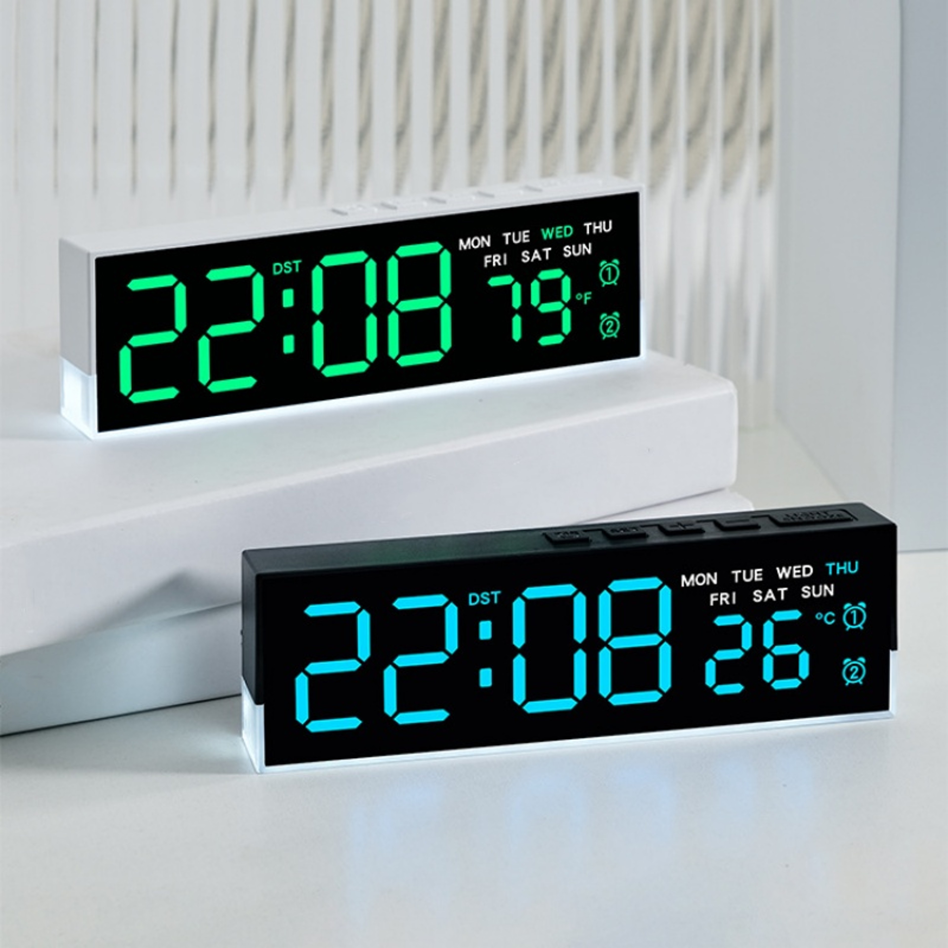 USB Powered Digital Alarm Clock With LED Display White Mood Light Dual Alarm Temperature  Bedside C 5