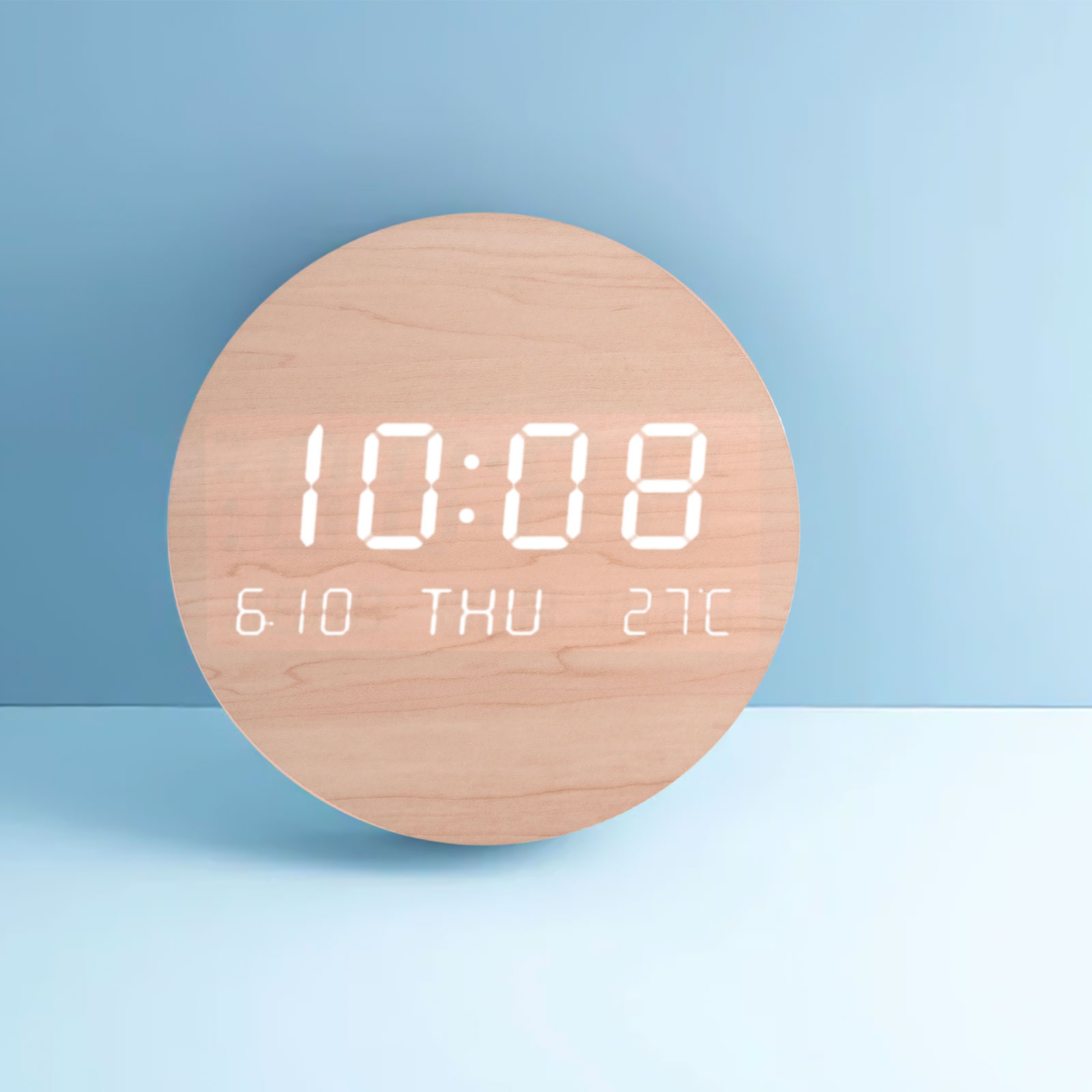 Modern LED Digital Wall Clock Wooden Display for Bedroom & Living Room USB Powered – view 5