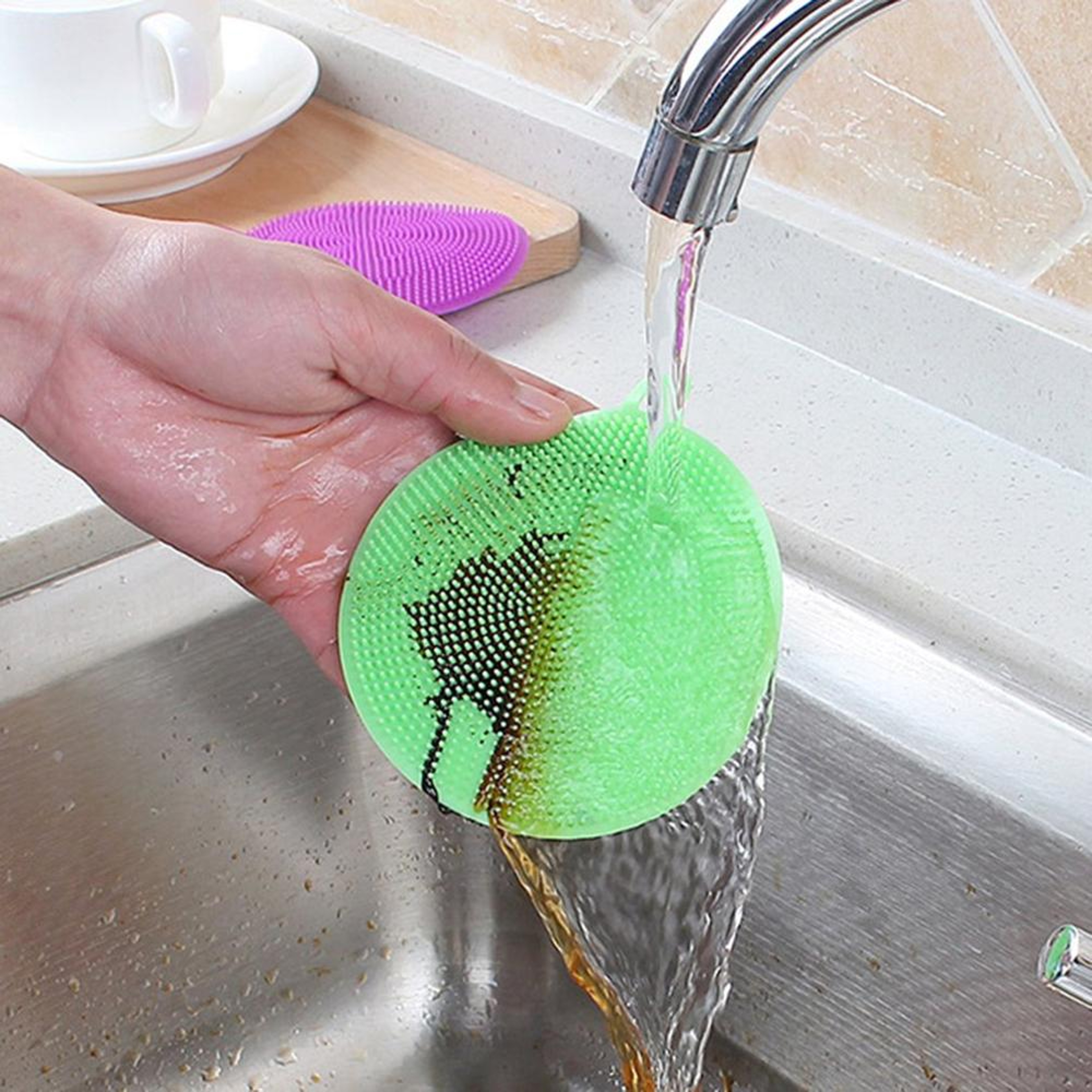 Silicone Dish Scrubber Set Reusable Non Scratch Kitchen Cleaning Sponge Brushes – view 3