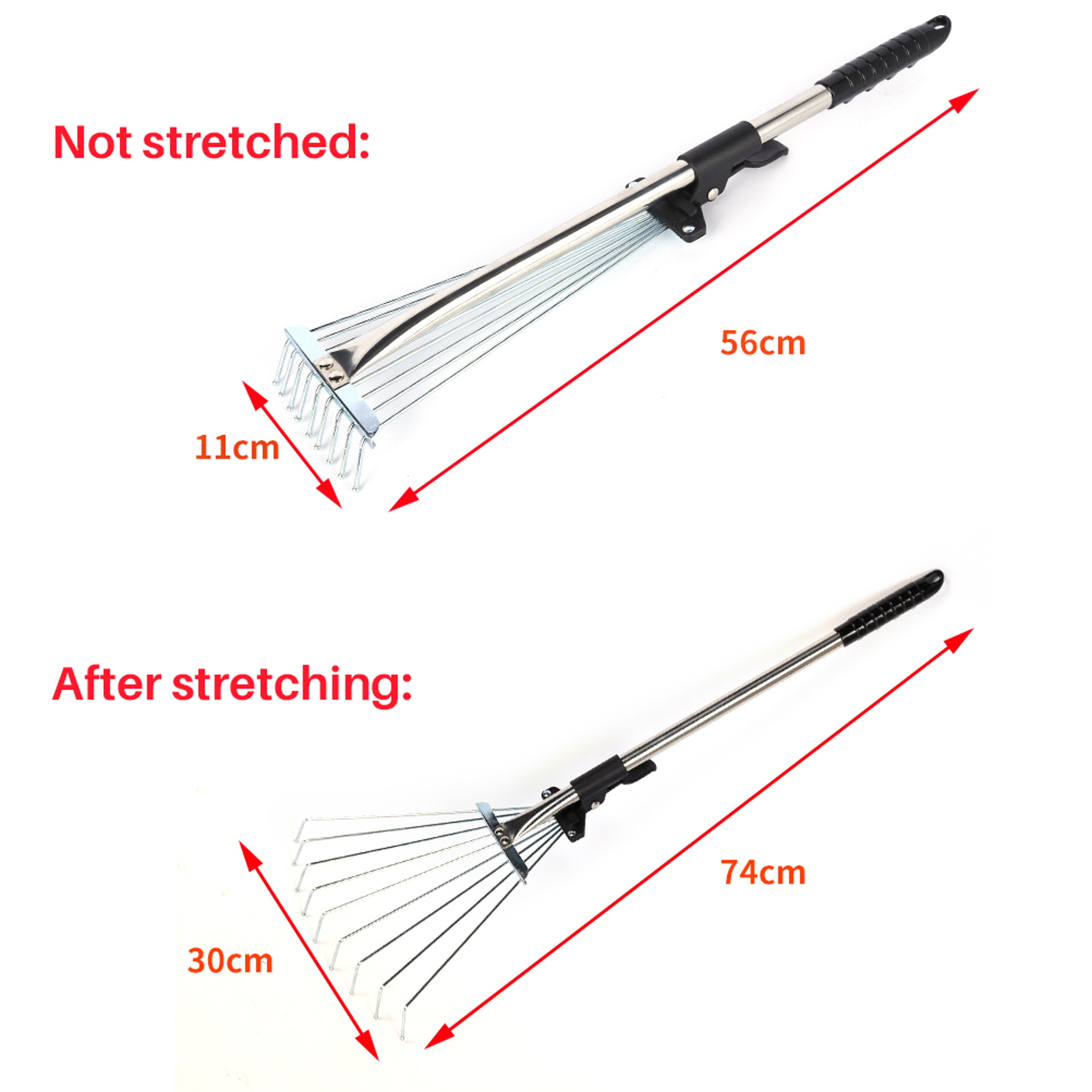 Adjustable Garden Rake with Telescopic Handle Multi Tooth Metal Lawn and Leaf Rake – view 3