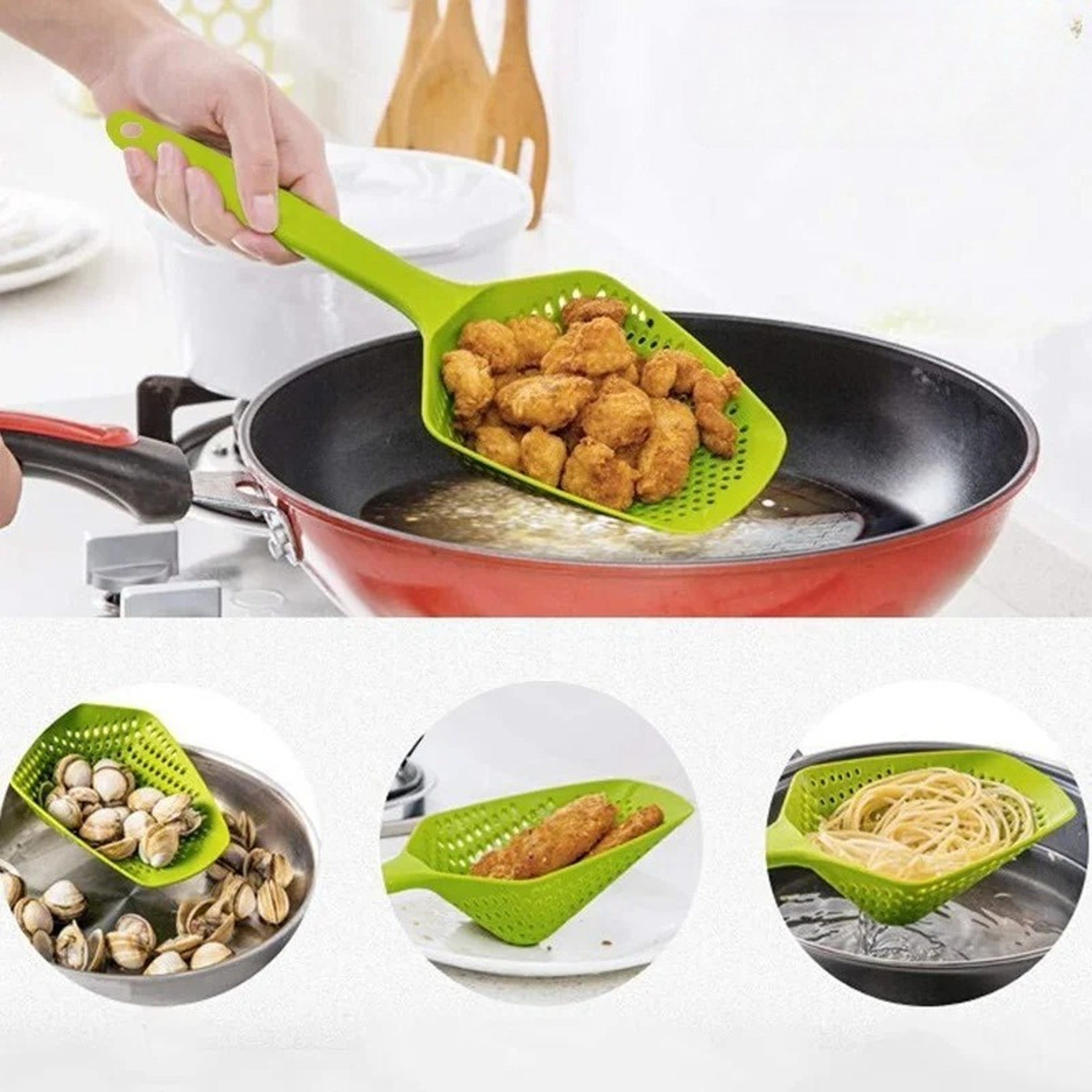 Multi Purpose Draining Scoop Kitchen Strainer Scoop For Fast Food Draining  Serving 2