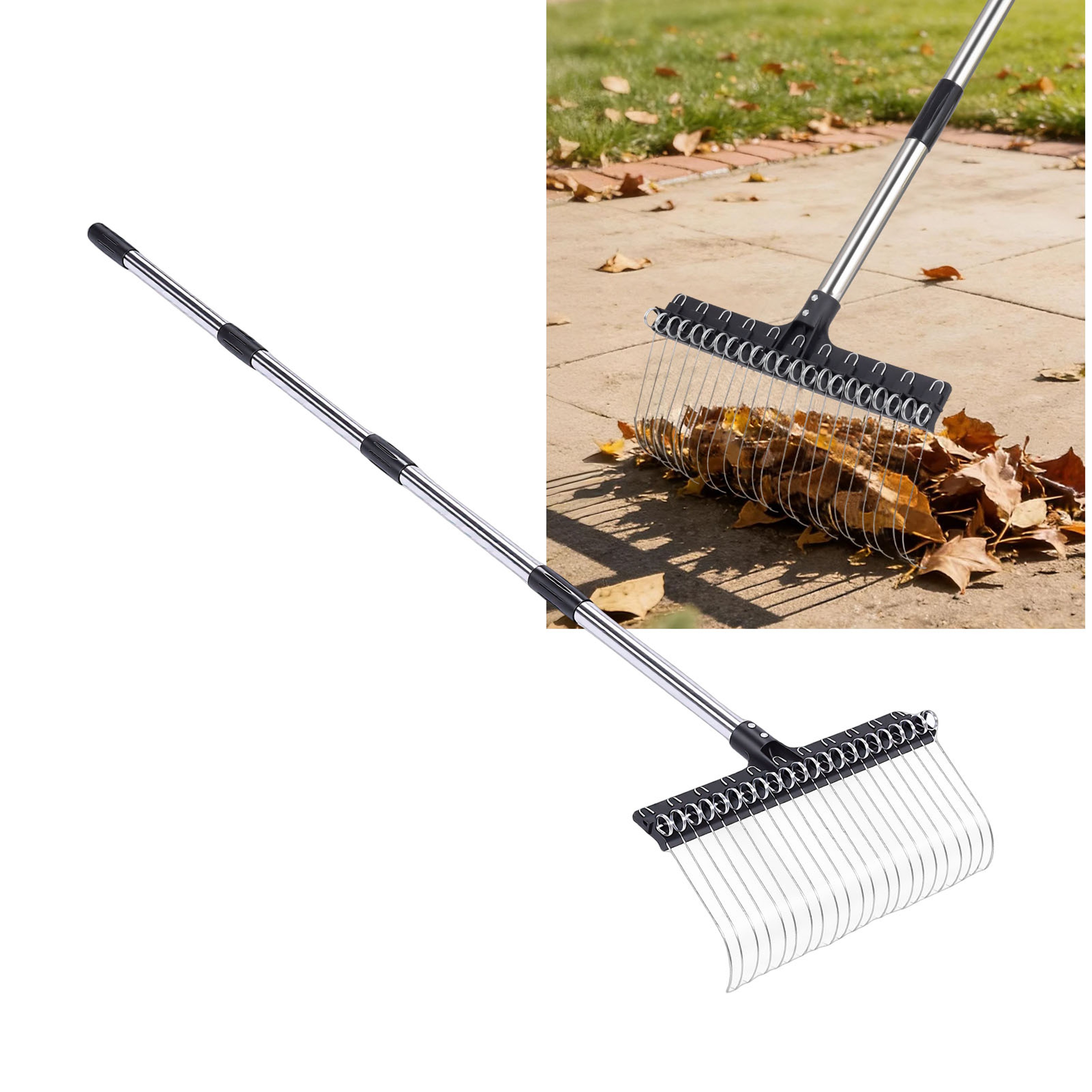 Tine Leaf Rake with ft Handle Heavy Duty Garden Rake for Leaves, Mulch & Thatch – view 1
