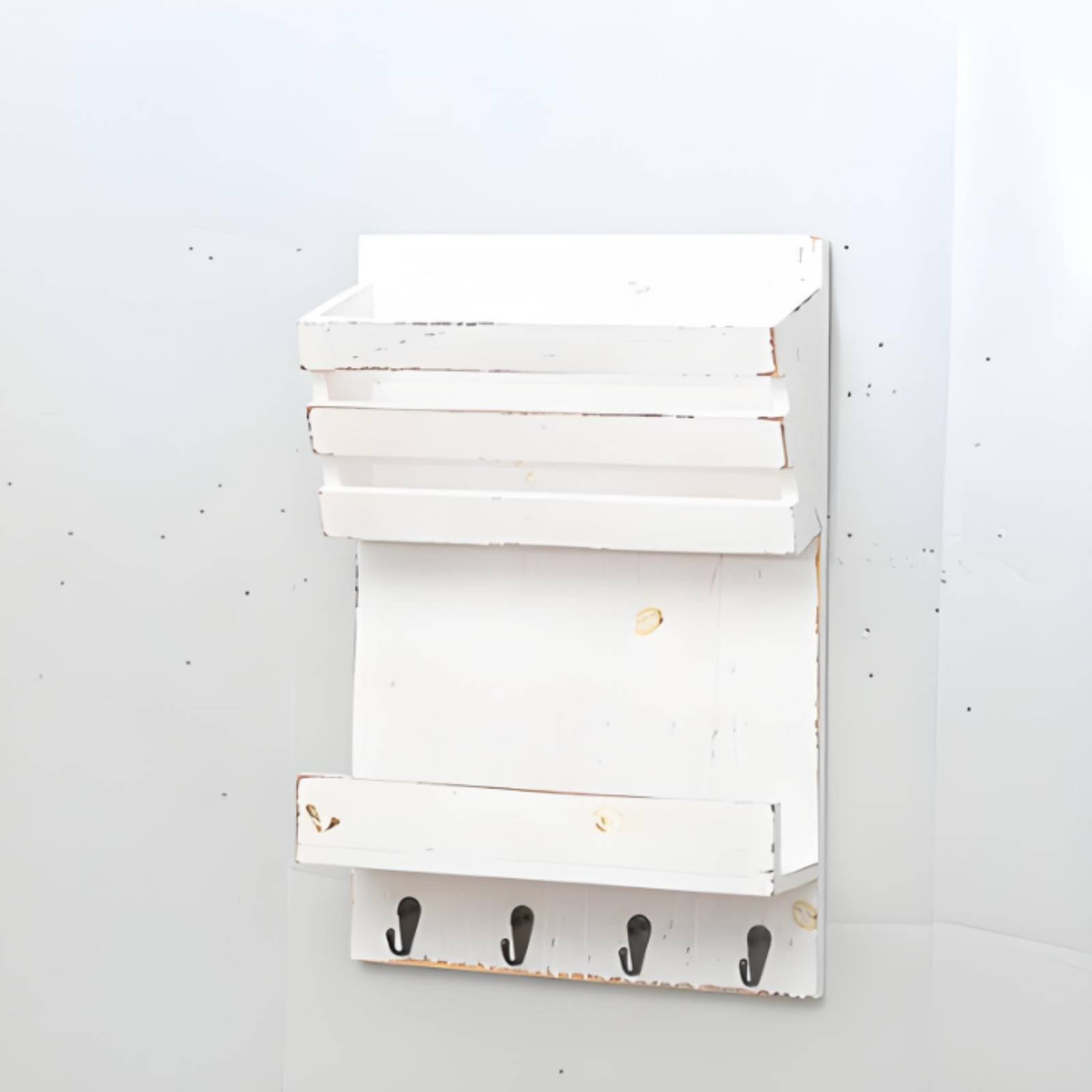Rustic Wall Mail Organizer with Hooks & Shelf  Wooden Entryway Key Holder – view 2