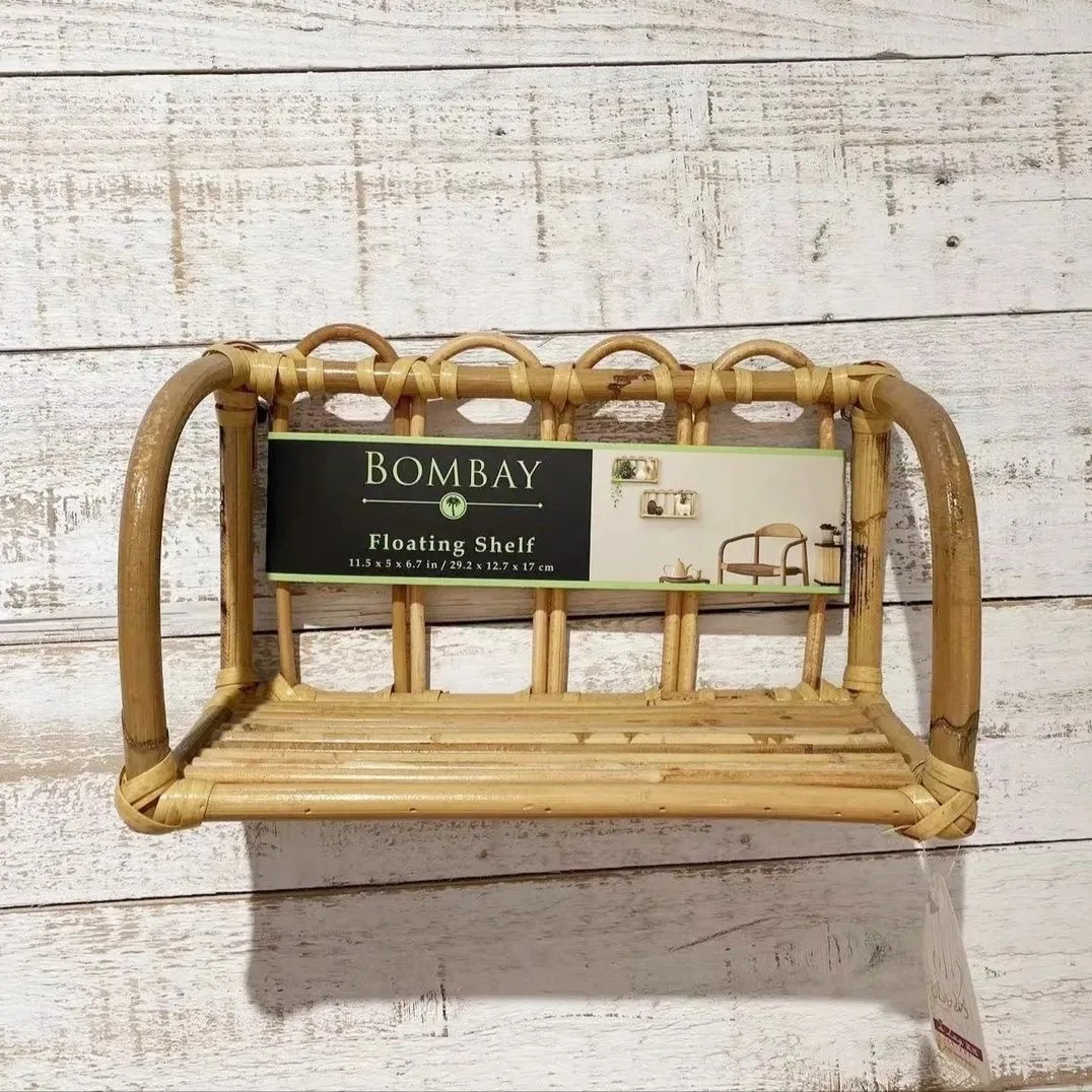 Natural Rattan Wall Shelf Boho Floating Bookshelf & Wall Mail Organizer for Nursery, Bedroom & Entryway – view 1