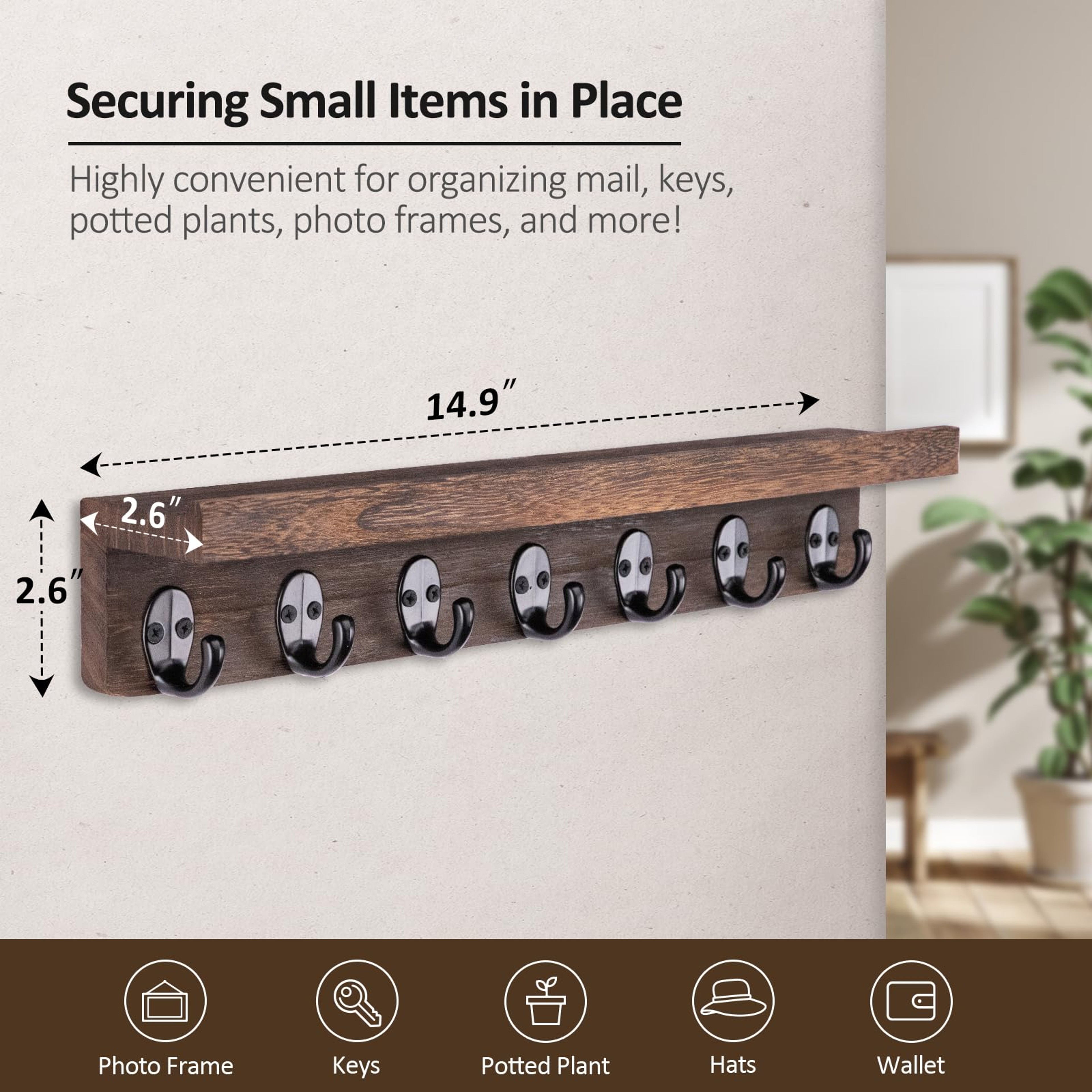 Rustic Wall Key Holder With Shelf  Mail Organizer For Entryway Farmhouse Home Decor 4