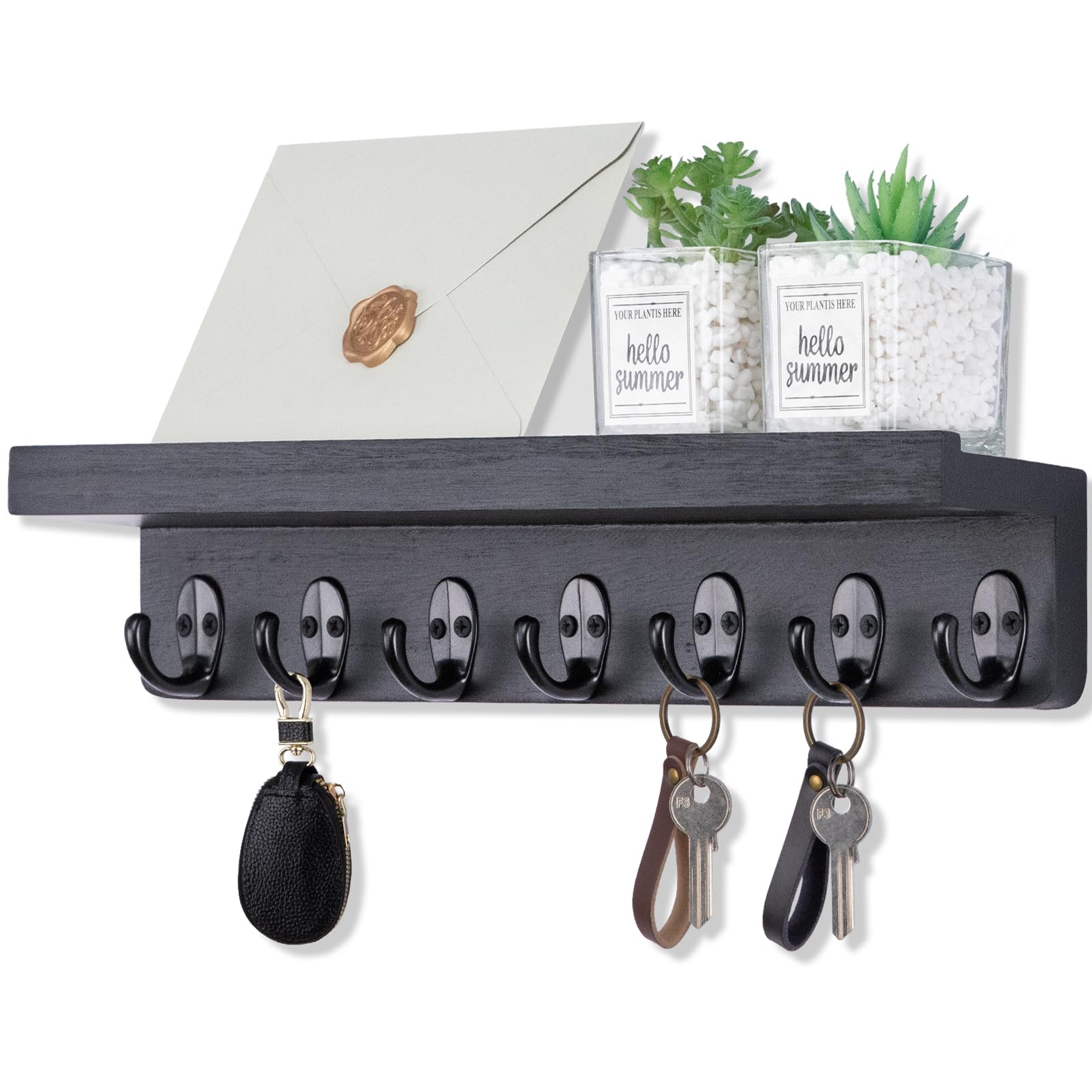 Rustic Wall Key Holder With Shelf  Mail Organizer For Entryway Farmhouse Home Decor 6