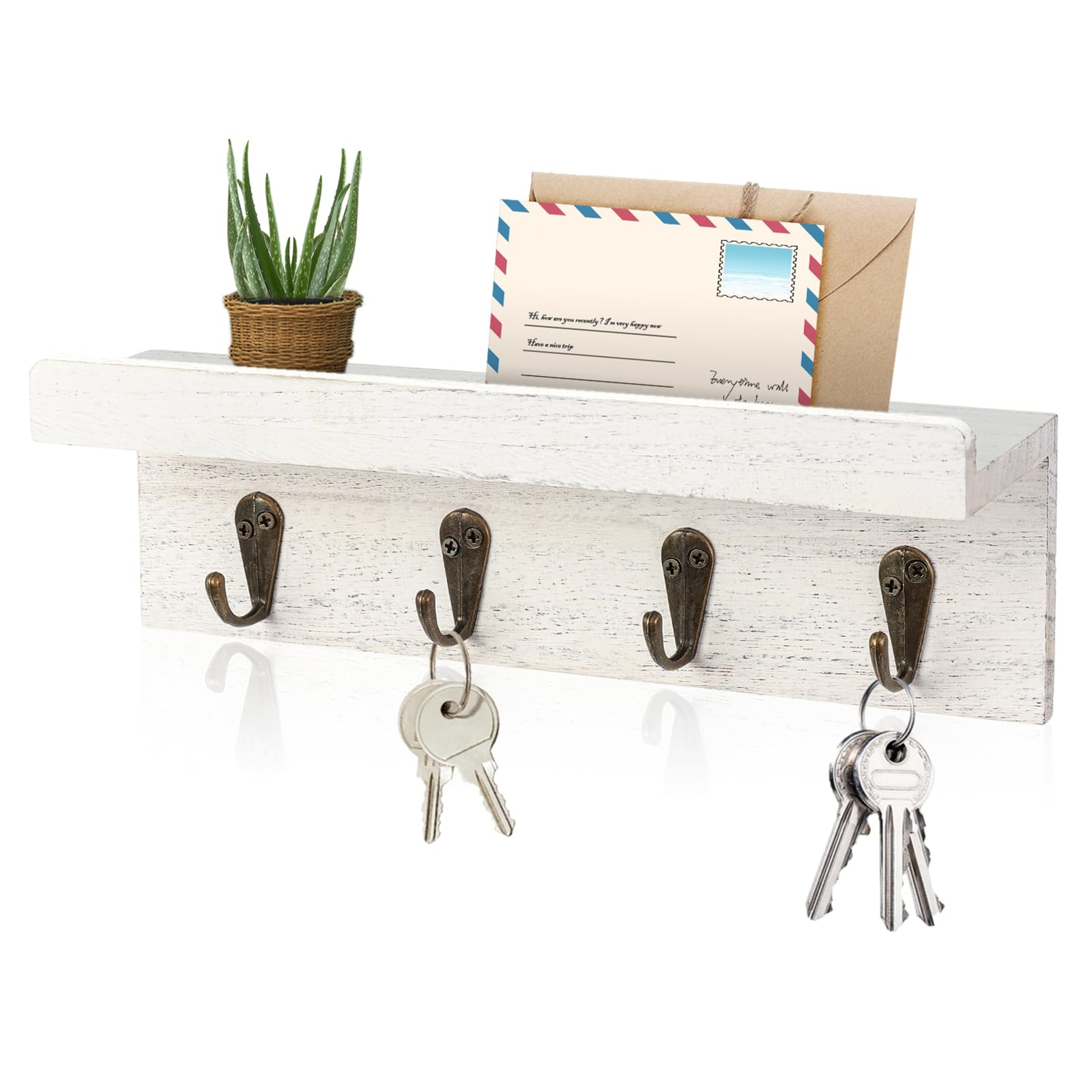 Rustic Key Holder for Wall with Floating Shelf & Hooks Farmhouse Entryway Organizer – view 8