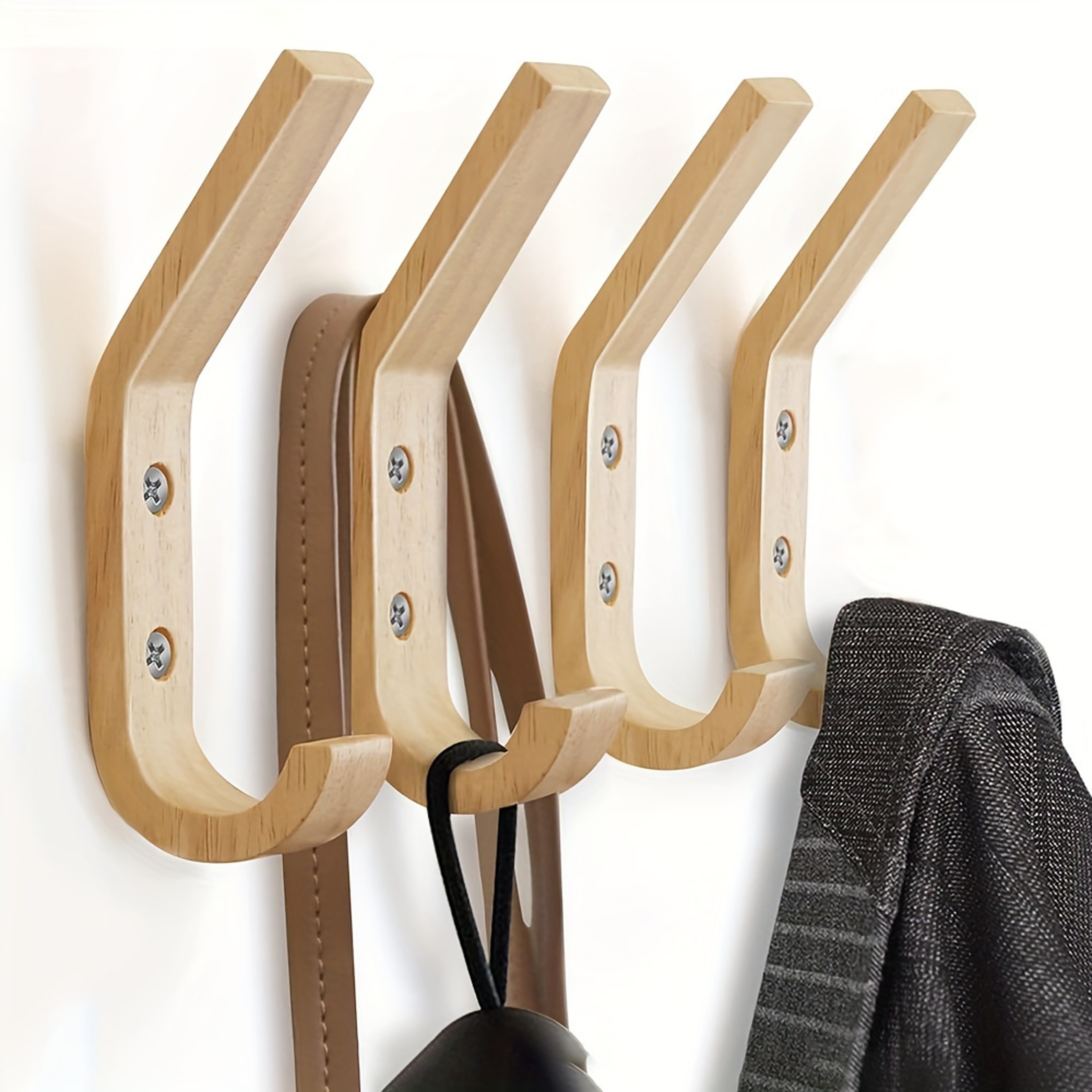 Natural Wooden Wall Hooks Solid Oak Wood Coat Hooks for Entryway, Bathroom & Bedroom Wall Storage – view 1
