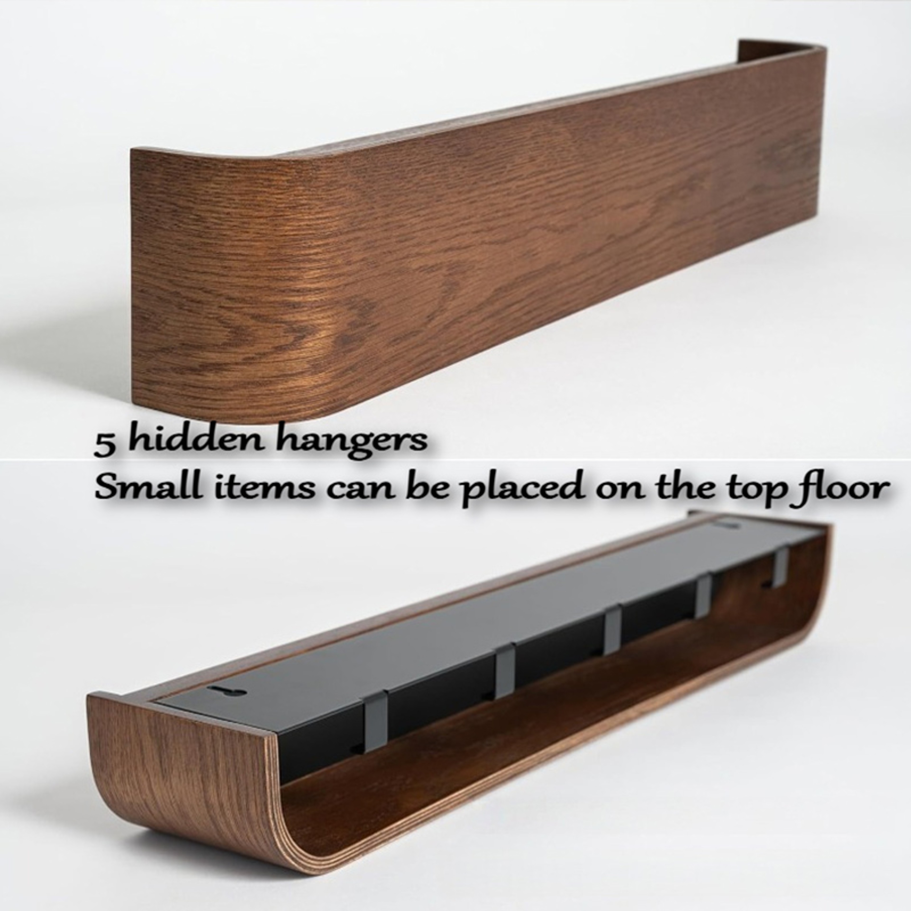 Modern Wall Coat Rack with Shelf & Hidden Hooks Wooden Entryway Organizer for Bedroom & Hallway – view 2