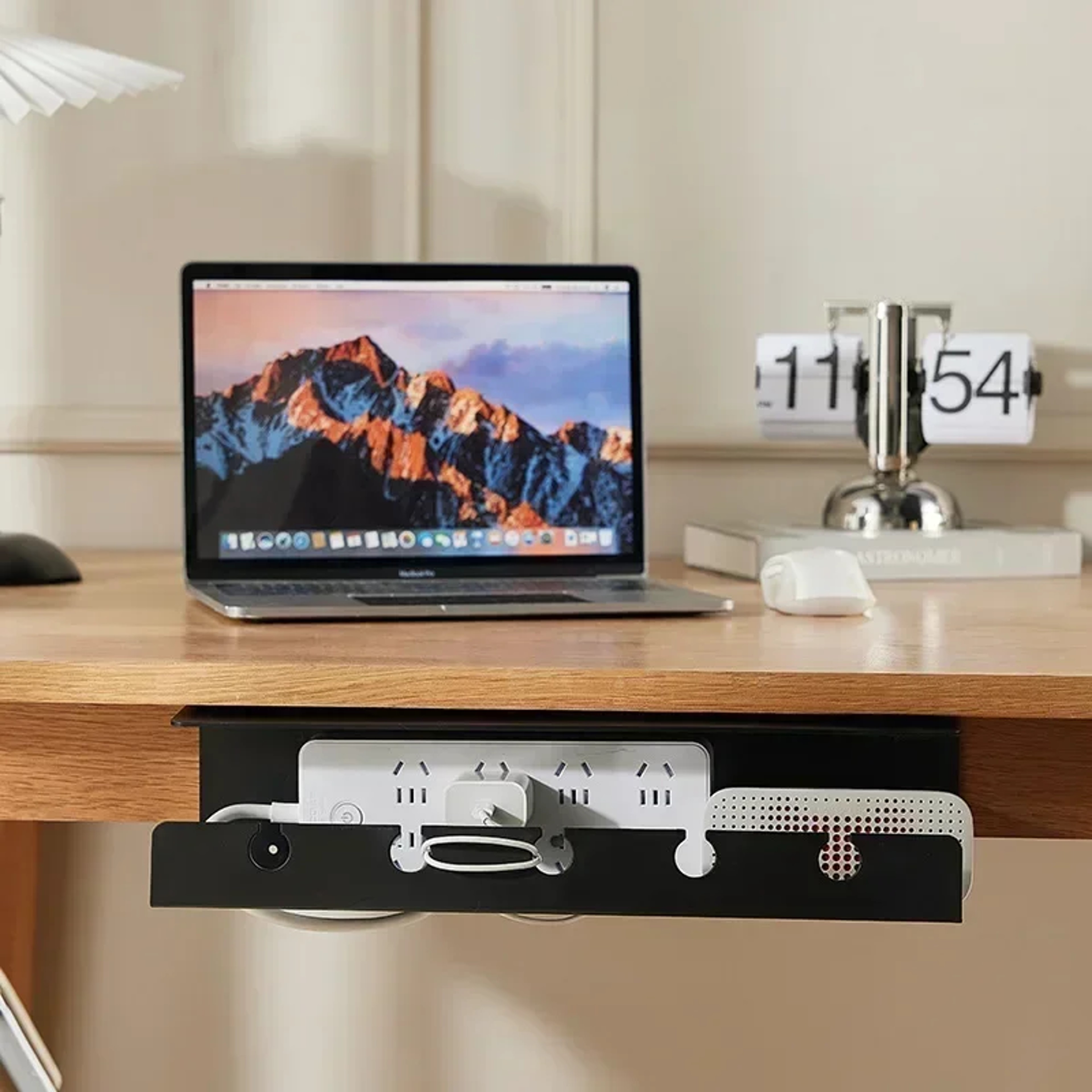 Clamp On Under Desk Cable Management Tray No Drill Cable Organizer for Power Strips & Cords – view 2