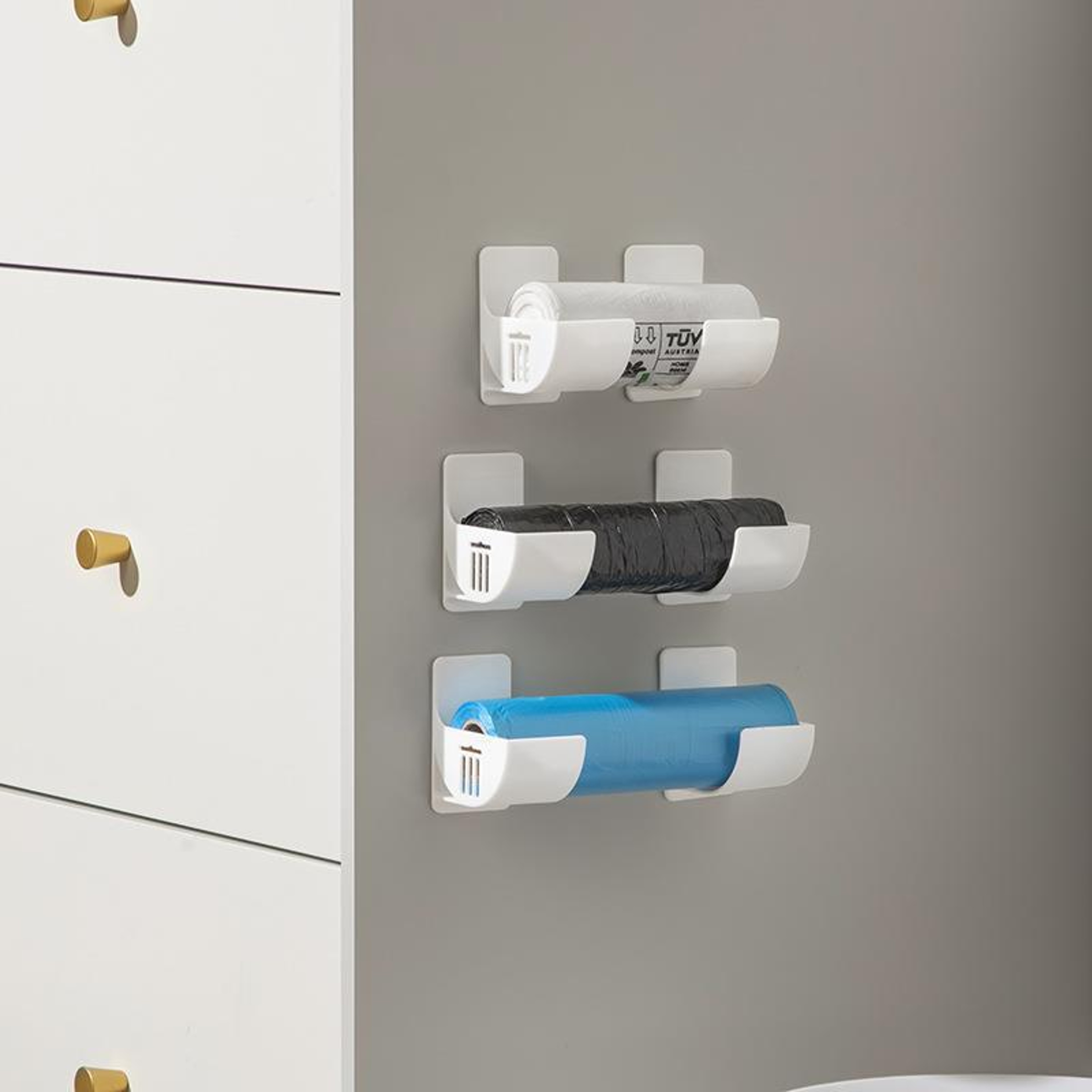 Kitchen Storage Rack Set No Drill Cabinet Organizer with Plastic Wrap & Garbage Bag Holder – view 1