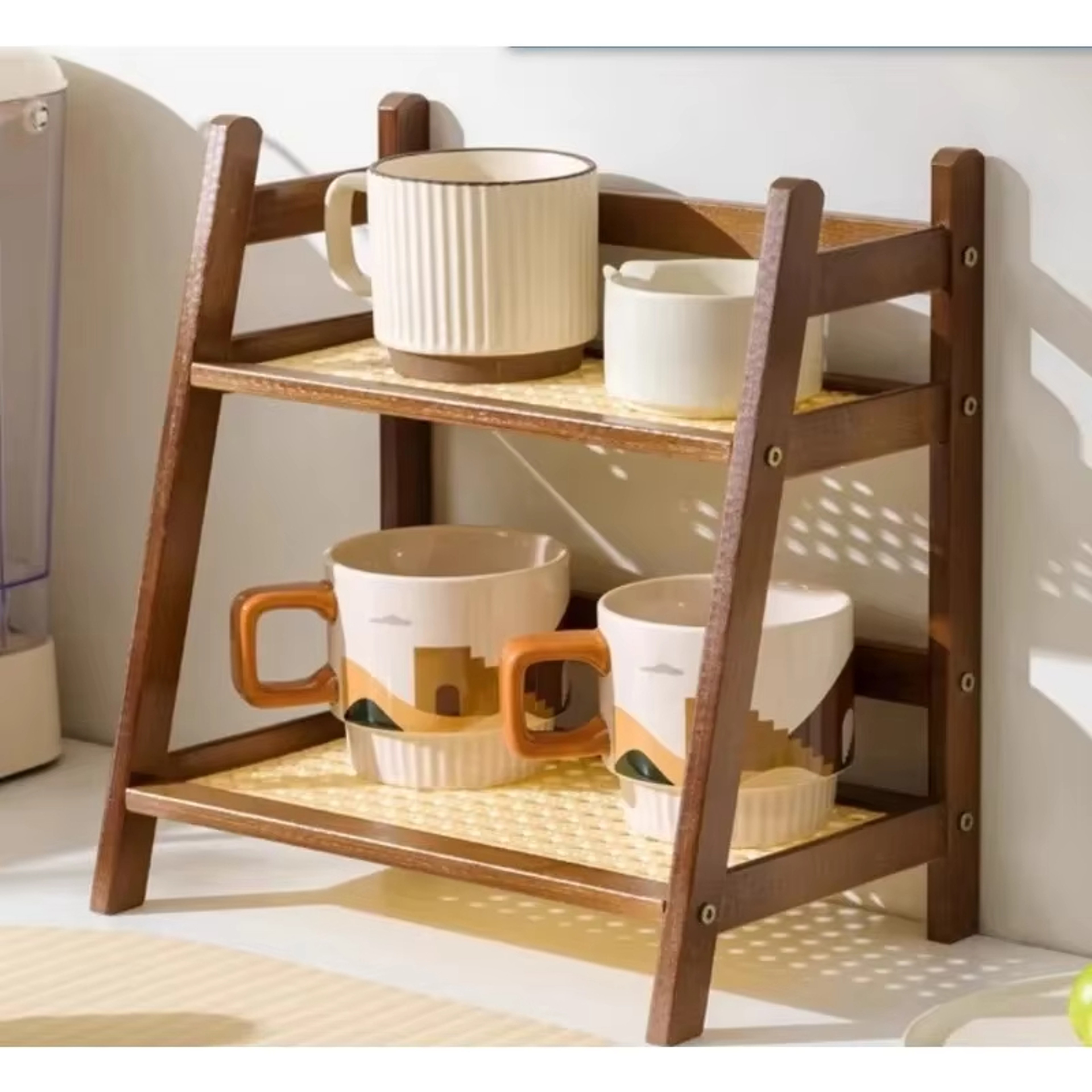 Rustic Bamboo Countertop Organizer Tier Storage Rack For Kitchen Bathroom  Vanity 0
