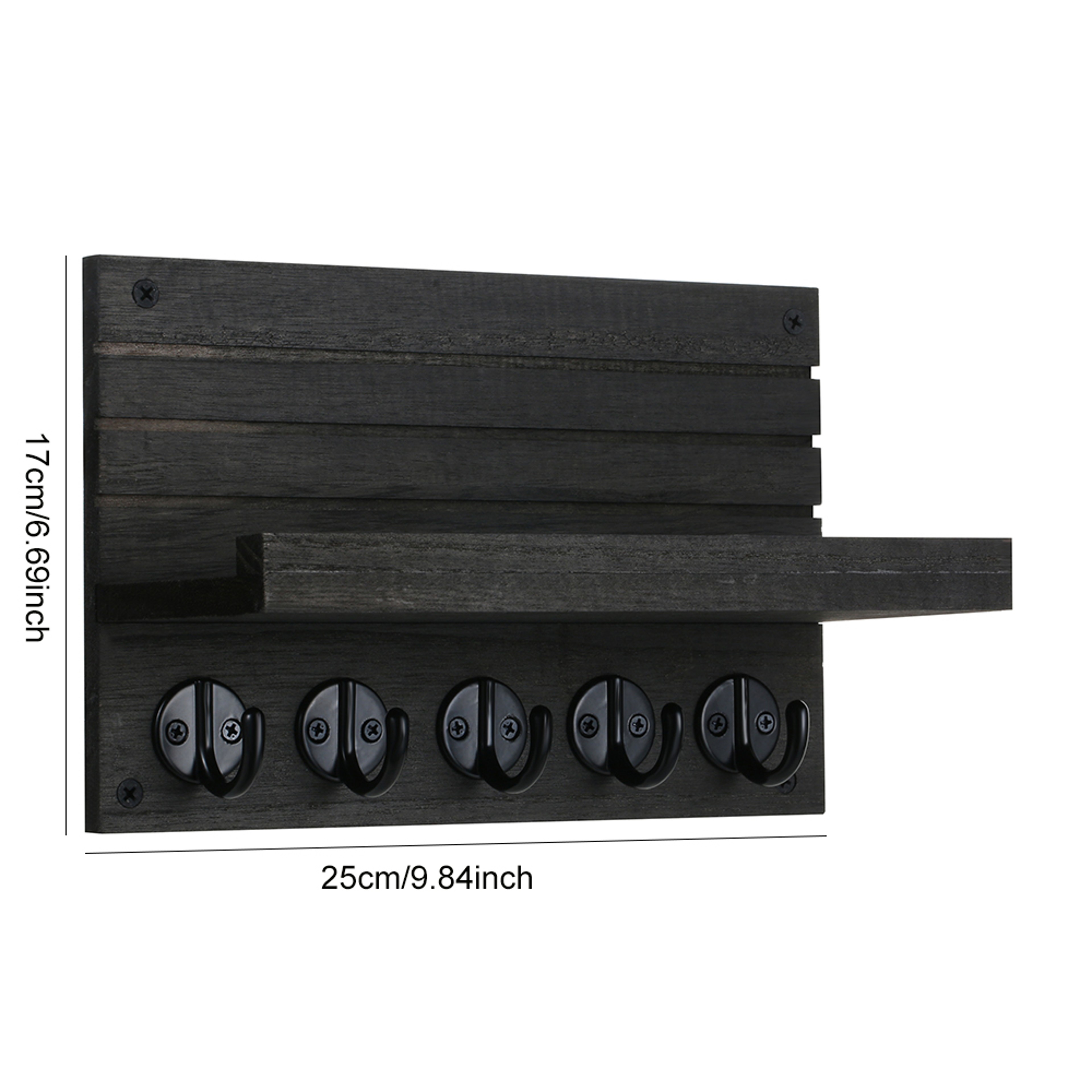 Wall Mounted Key Organizer with Shelf & Hooks Wooden Entryway Mail and Key Holder – view 6