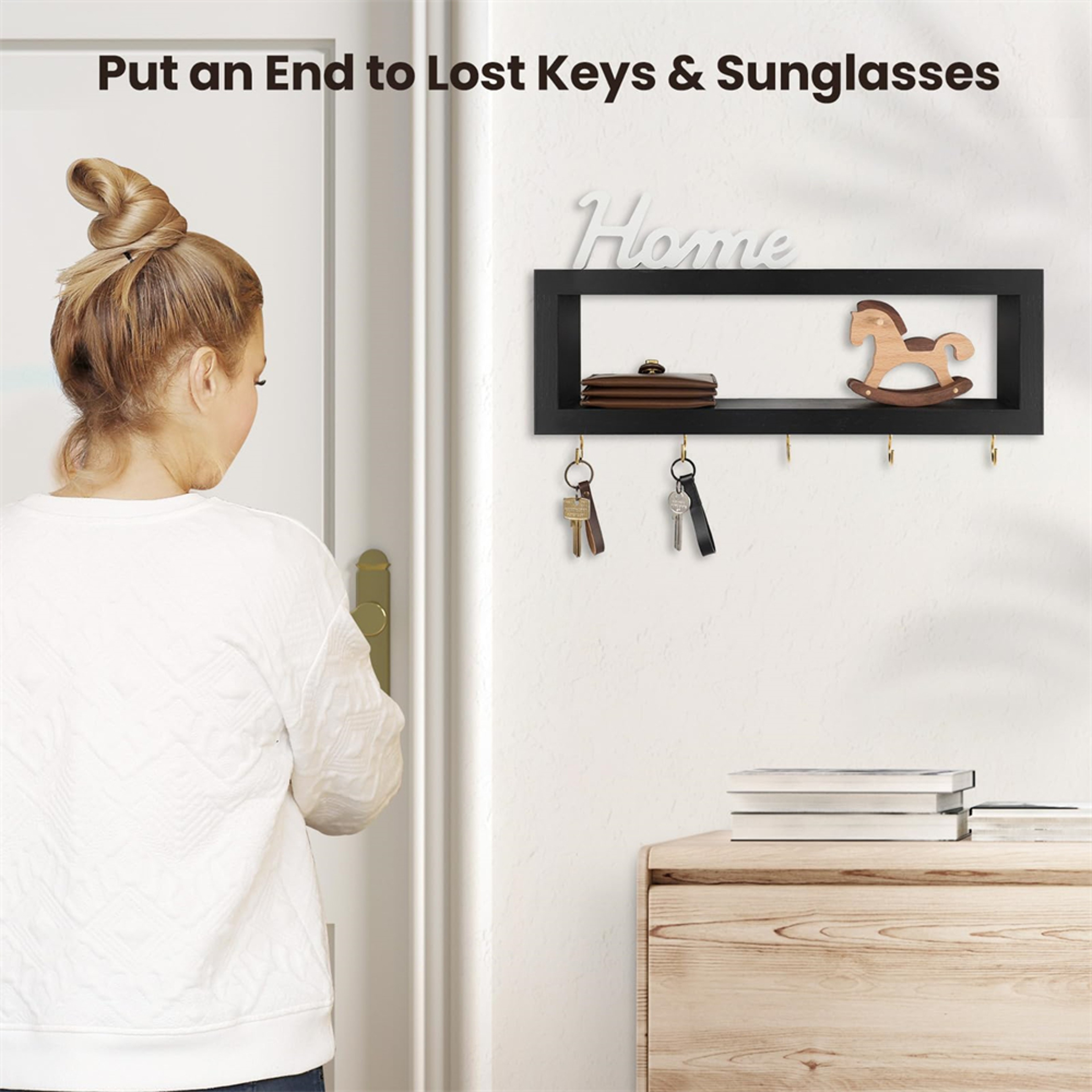 Rustic Wall Key Holder With Shelf  Wooden Entryway Organizer For Keys Wallet Sunglasses  Leashes 2
