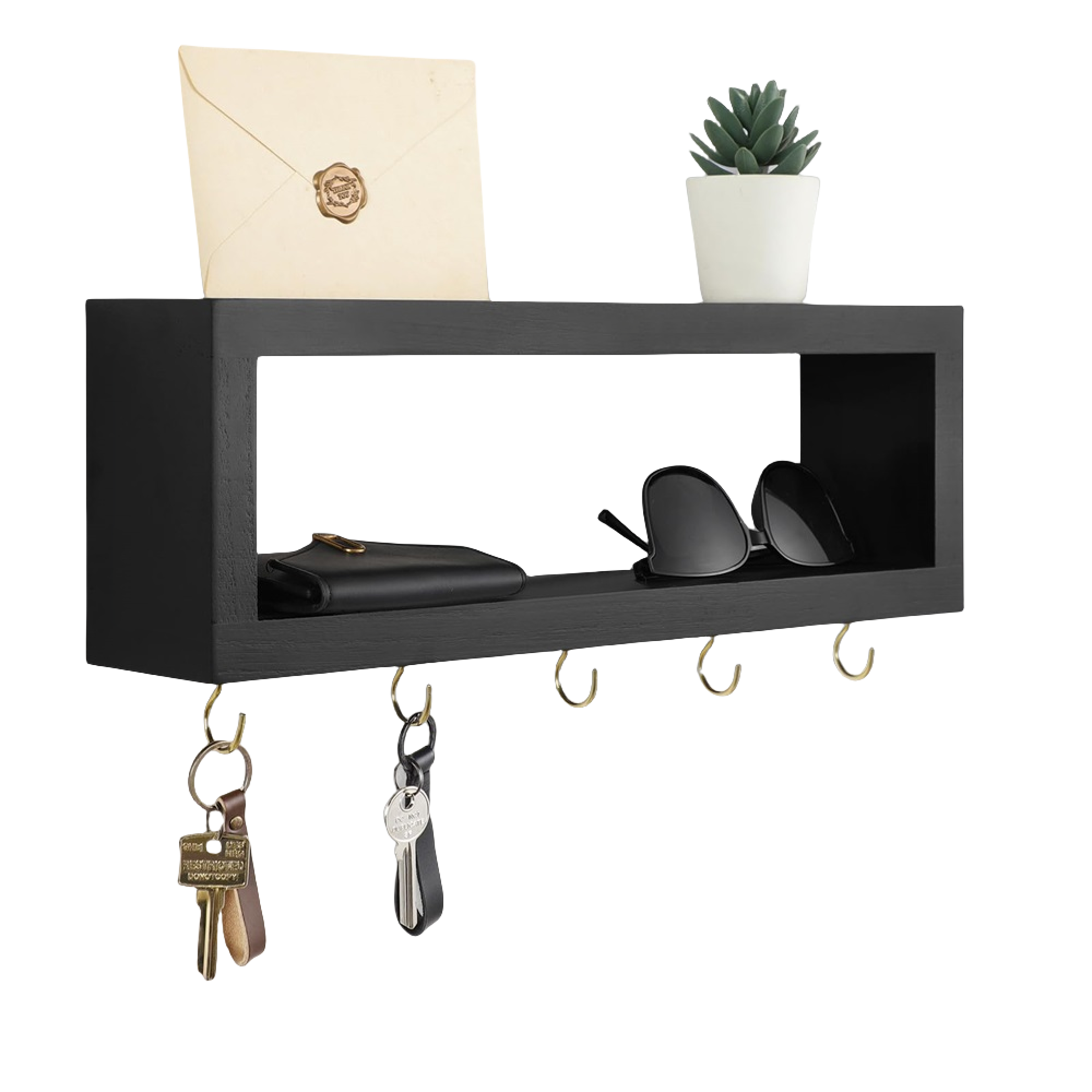 Rustic Wall Key Holder With Shelf  Wooden Entryway Organizer For Keys Wallet Sunglasses  Leashes 6