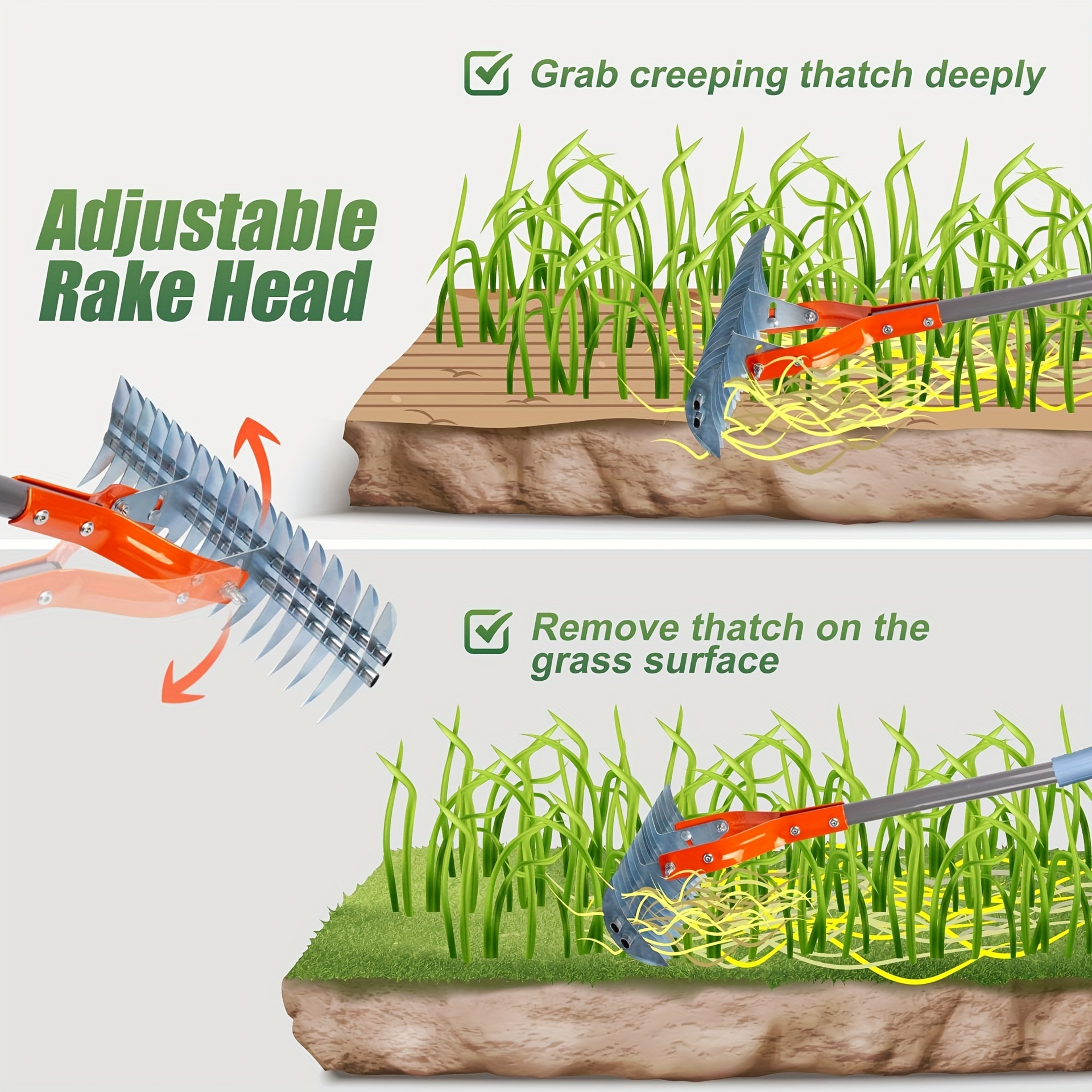 Heavy Duty Dethatching Rake Lawn Thatching Rake For Dead Grass And Soil Care 5