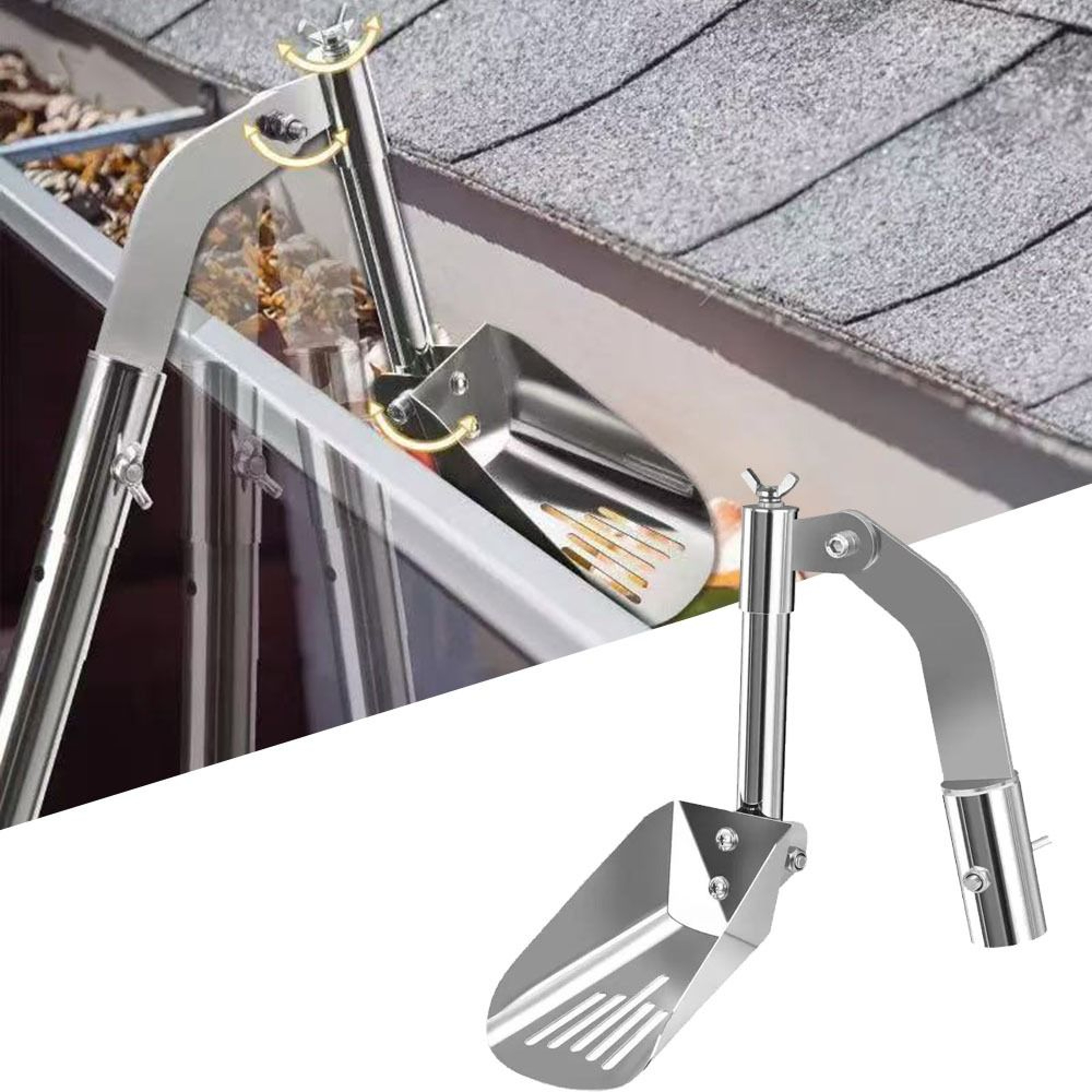 Stainless Steel Gutter Cleaning Scoop With Adjustable Angle For Leaves And Debris 5