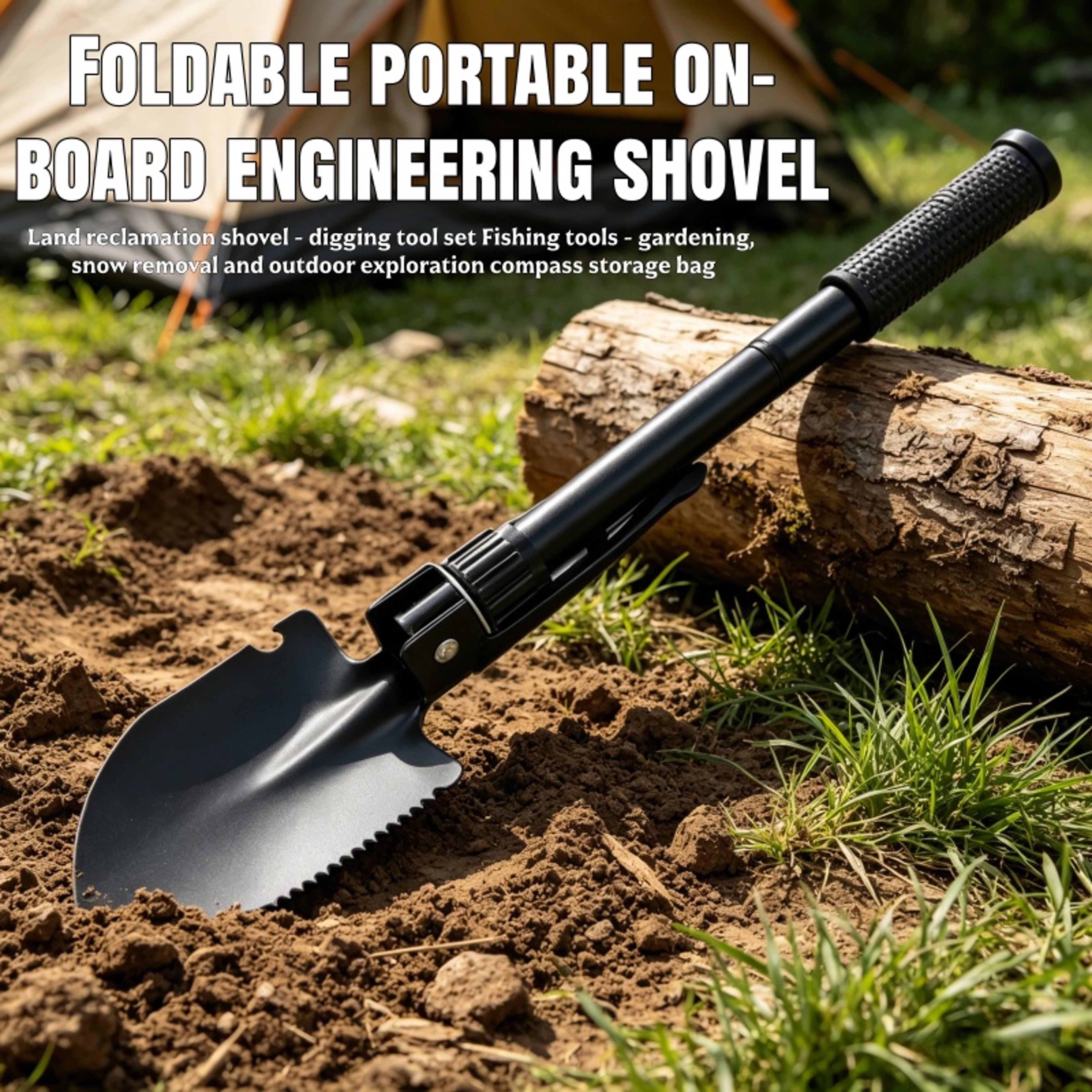 Foldable Survival Shovel With Compass Portable Camping Multi Tool 1