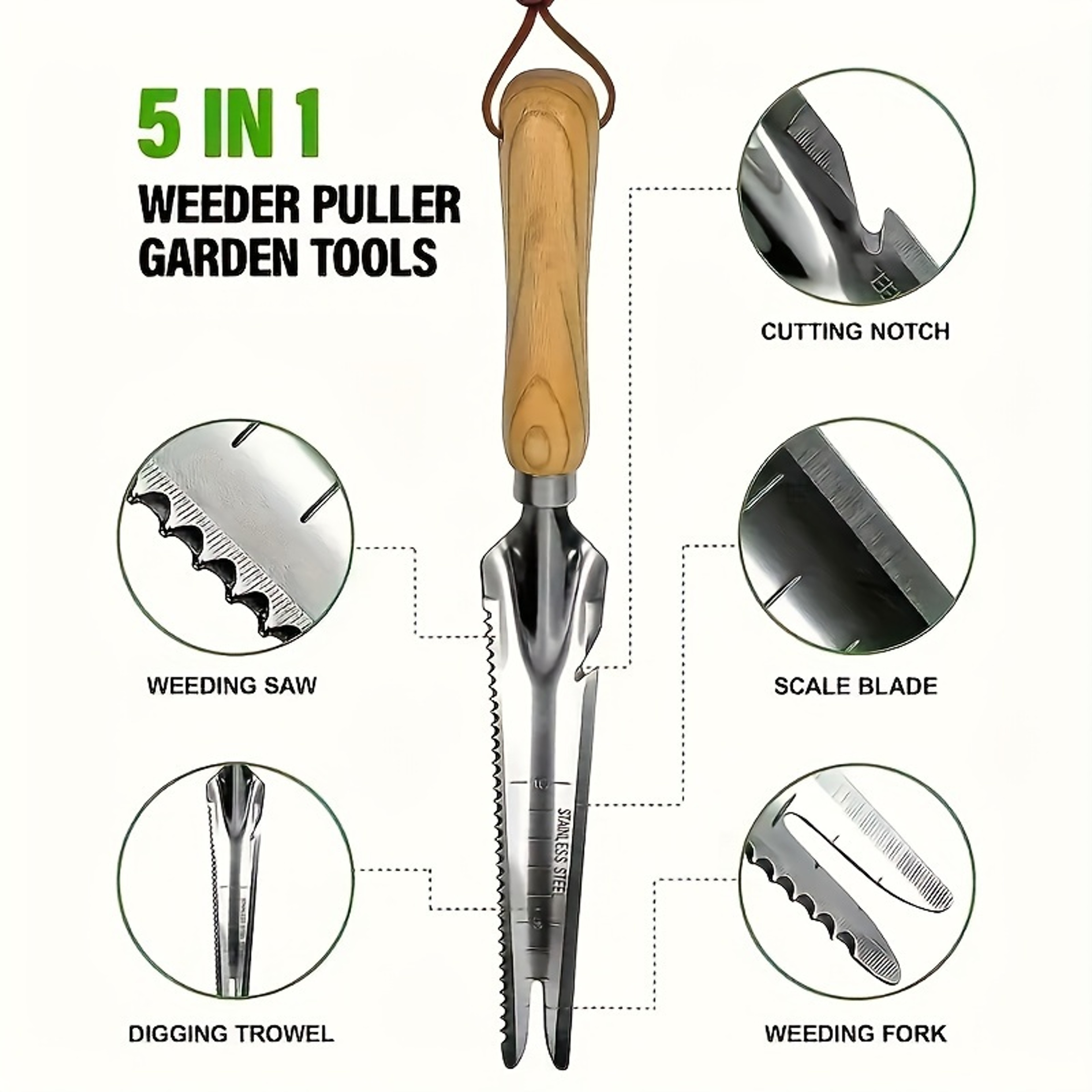 Manual Weeding Tool And Dandelion Root Remover With Wooden Handle 6