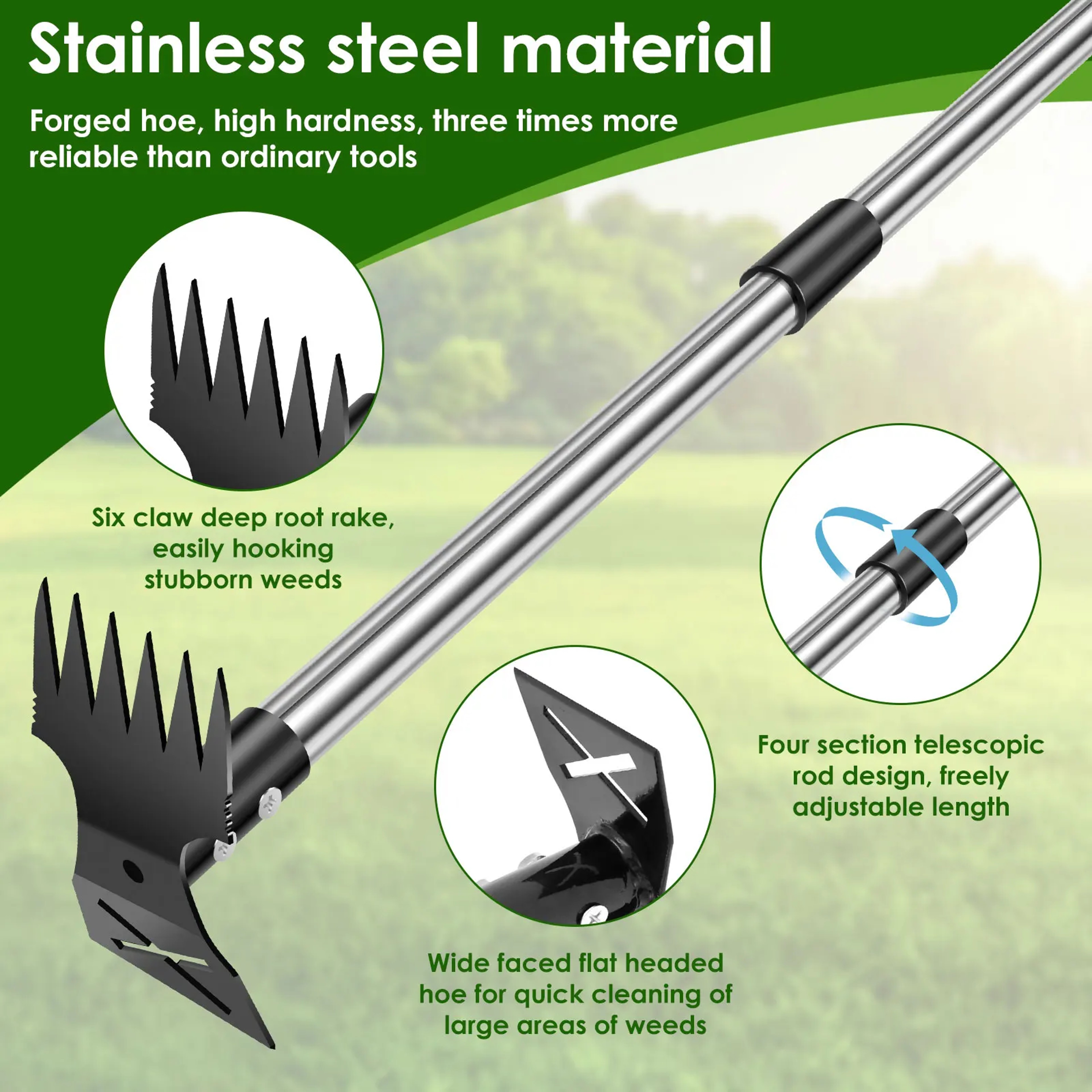 Stainless Steel Thatch Rake Lawn Dethatching Rake for Dead Grass and Soil Loosening – view 4