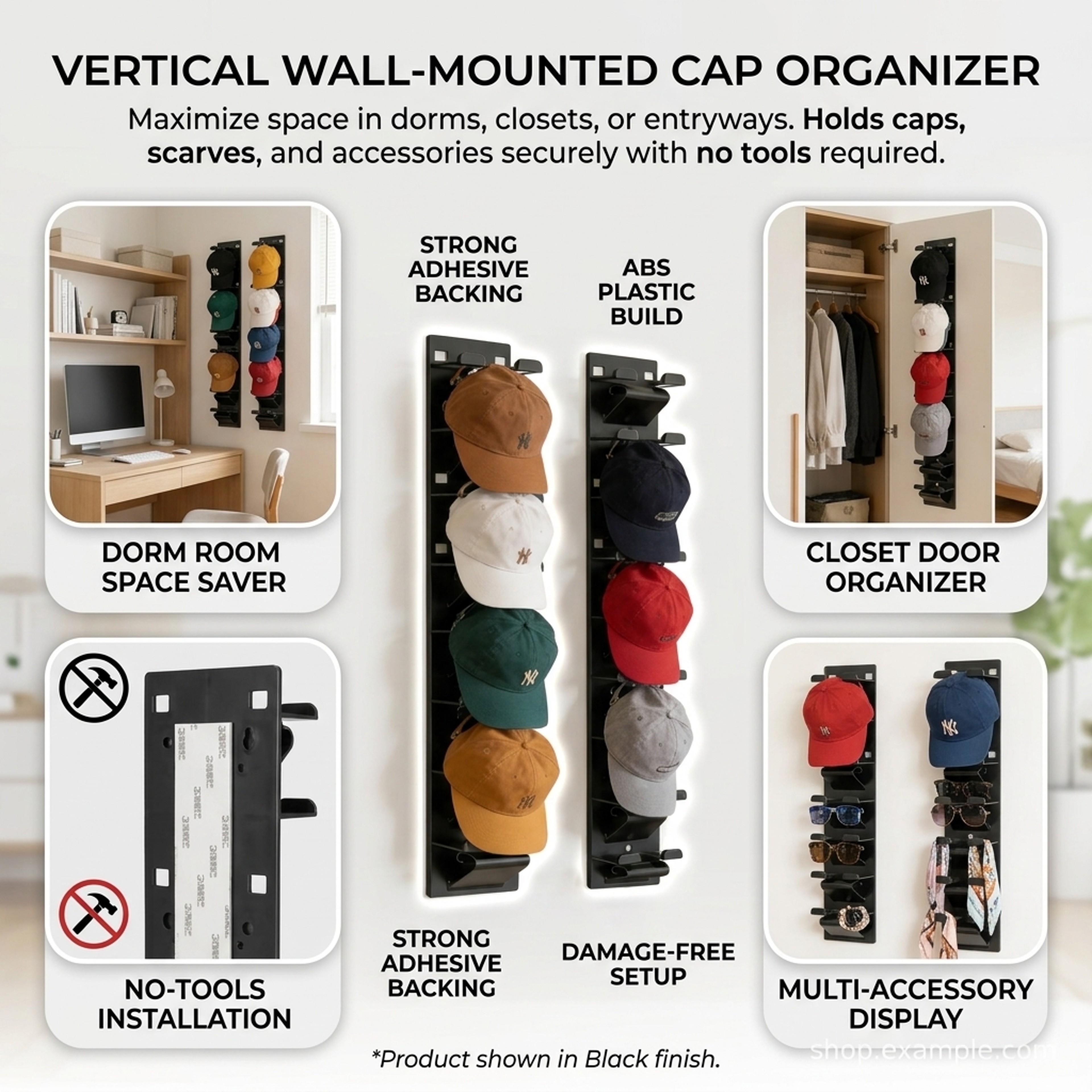 Grid Wall Mounted Hat Rack Space Saving Baseball Cap Organizer – view 6