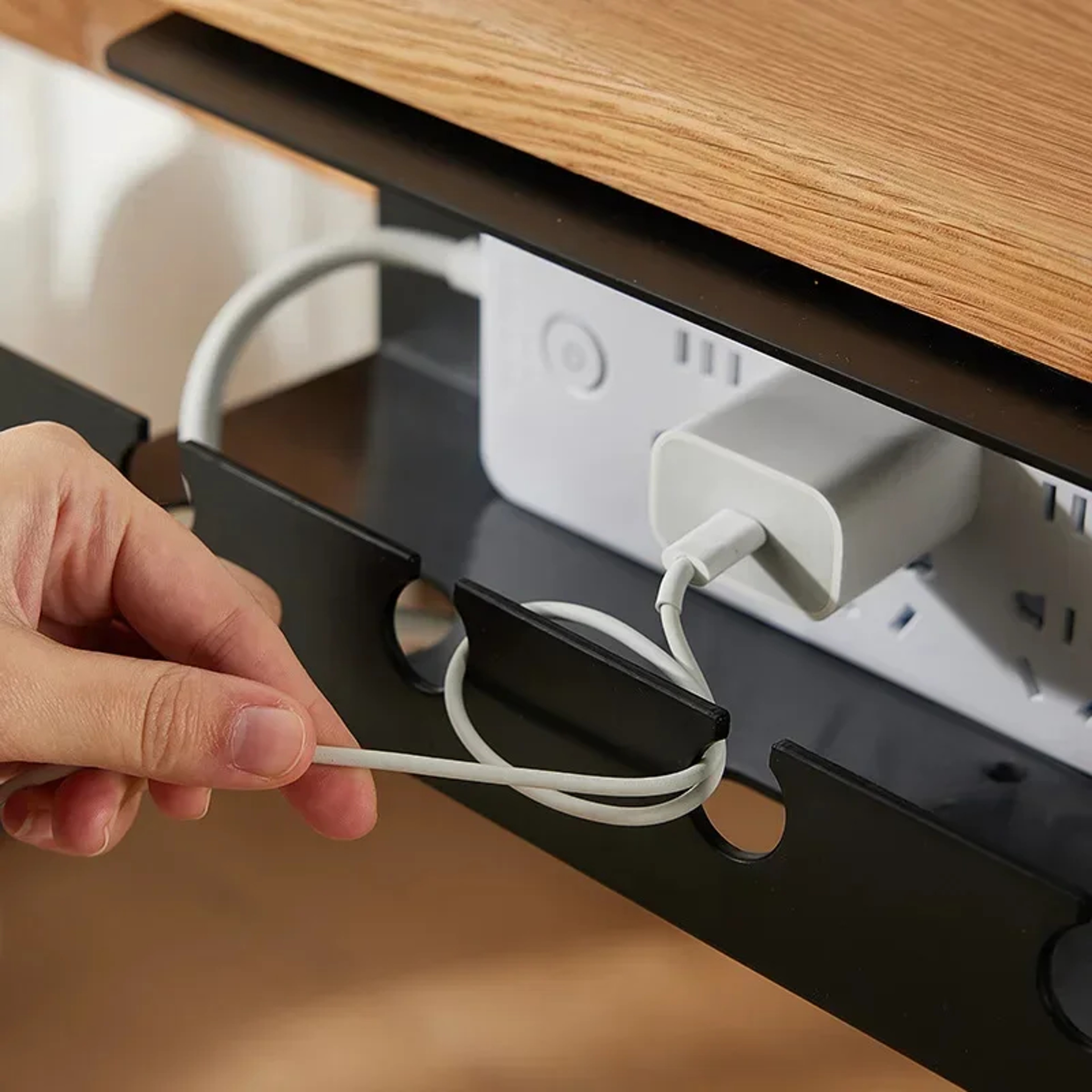 No Drill Under Desk Cable Management Tray with Clamp and Power Strip Holder – view 3