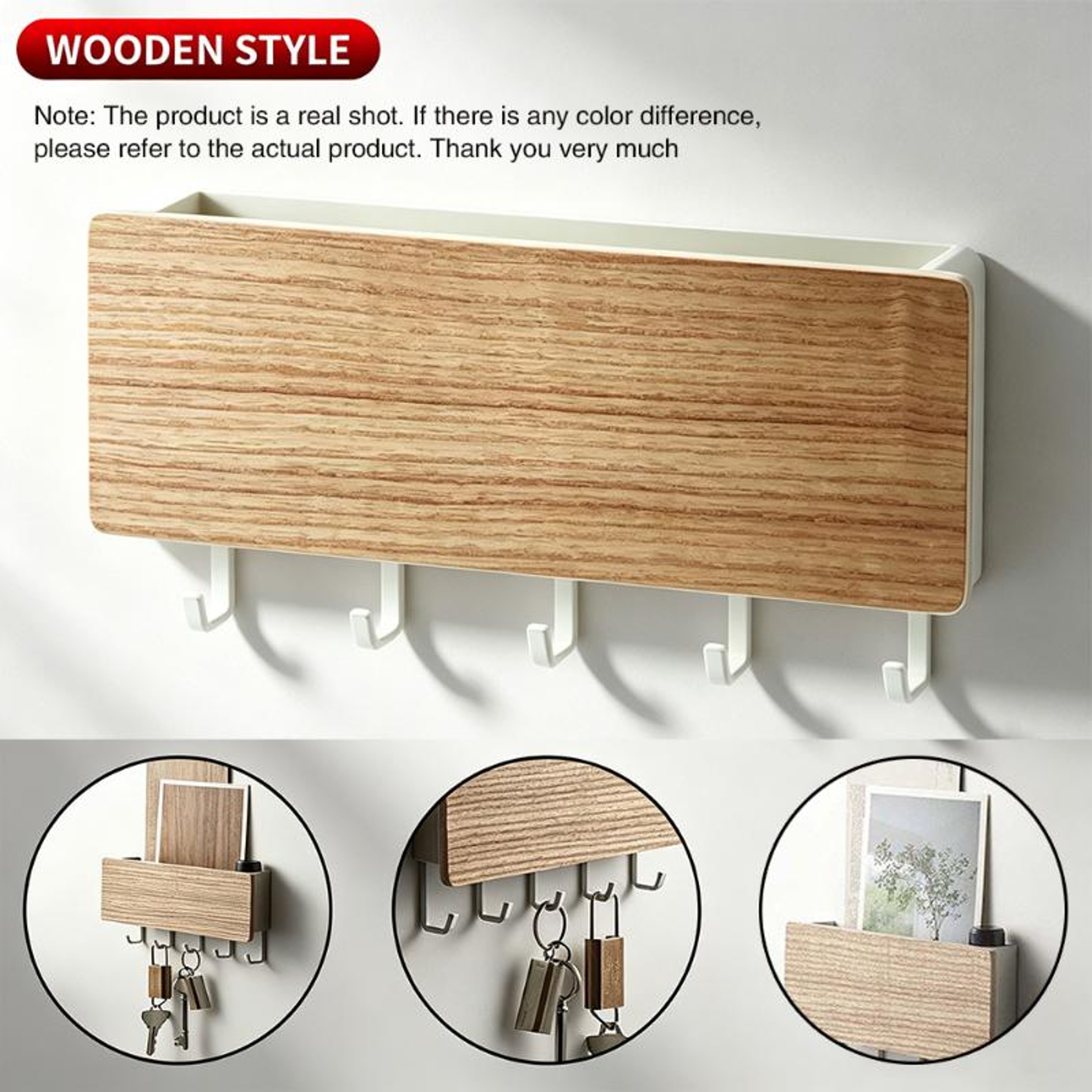 Handmade Vintage Wooden Key Holder Wall Mounted Rustic Key Organizer – view 5