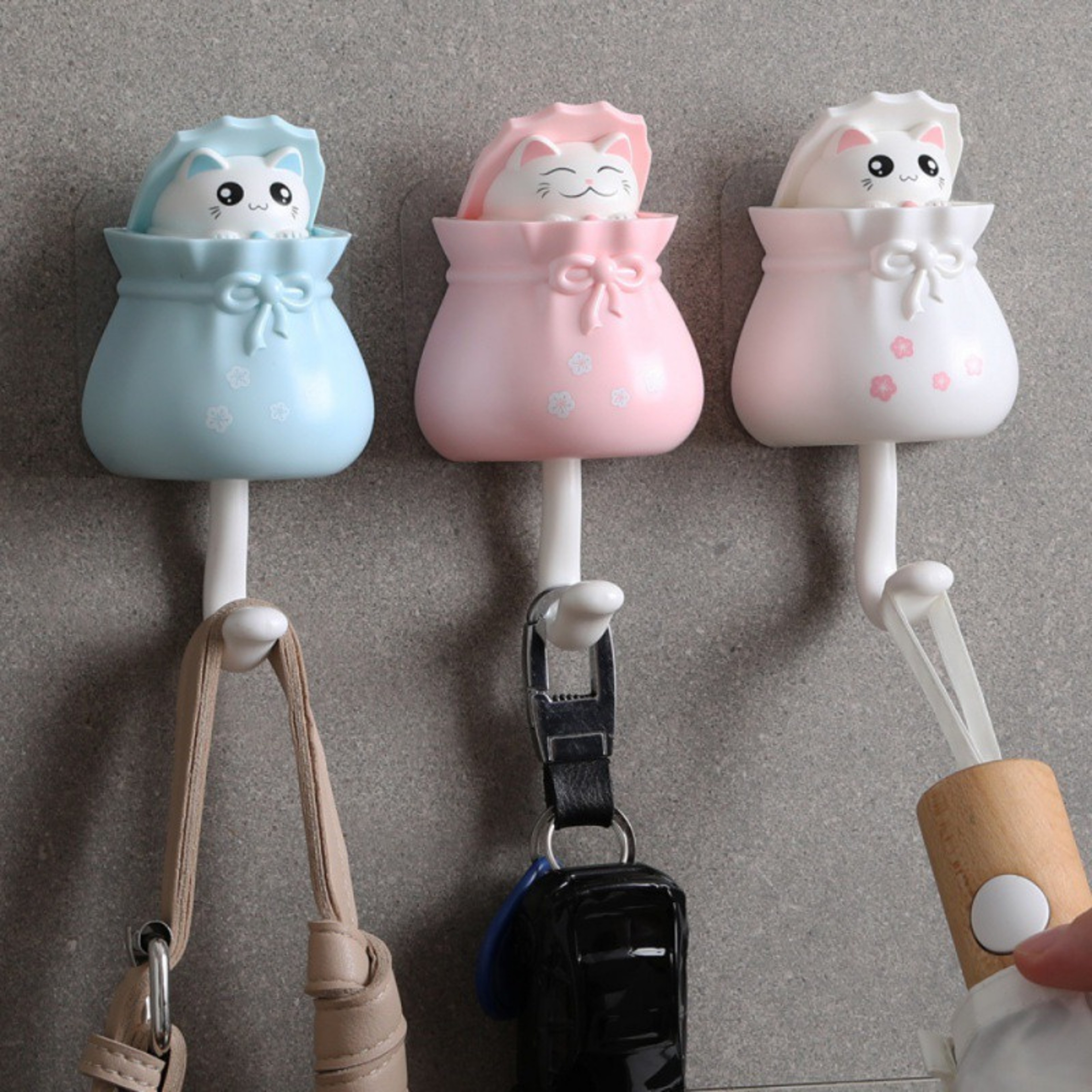 Cute Cat Wall Hooks Self Adhesive Key Holder And Decorative Organizer 0