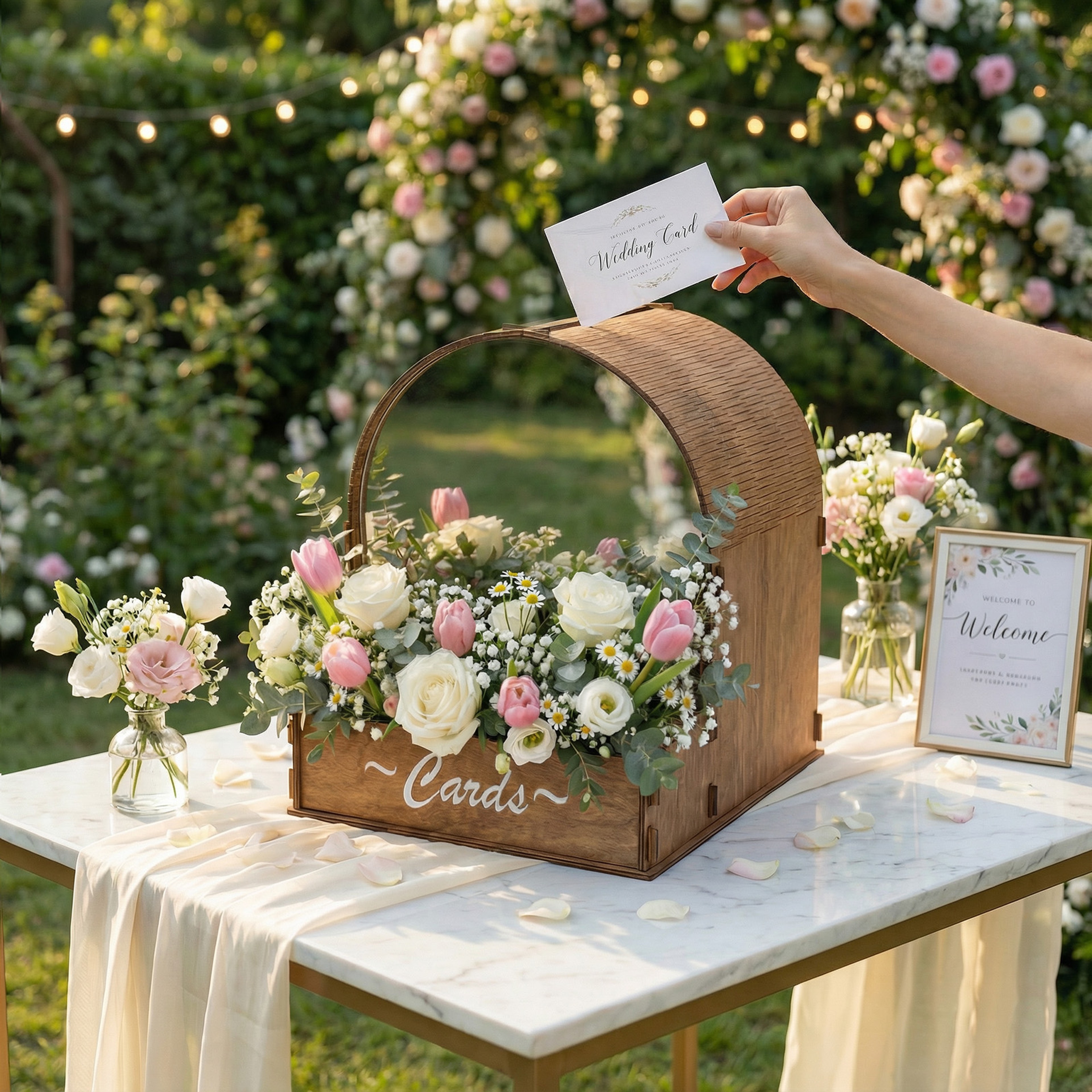 Rustic Arch Wedding Card Box with Lock, Wooden Reception Card Holder – view 2