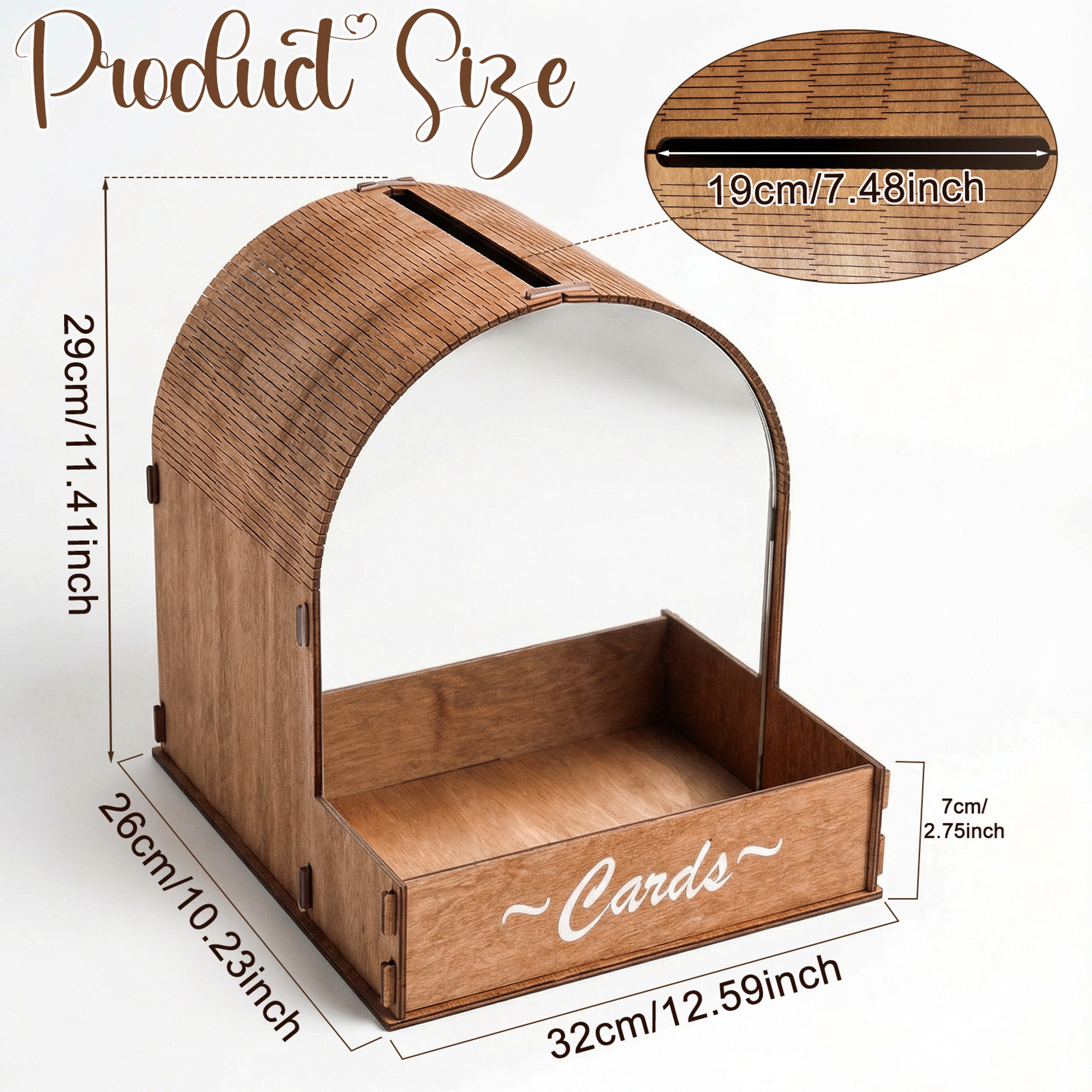 Rustic Arch Wedding Card Box with Lock, Wooden Reception Card Holder – view 7