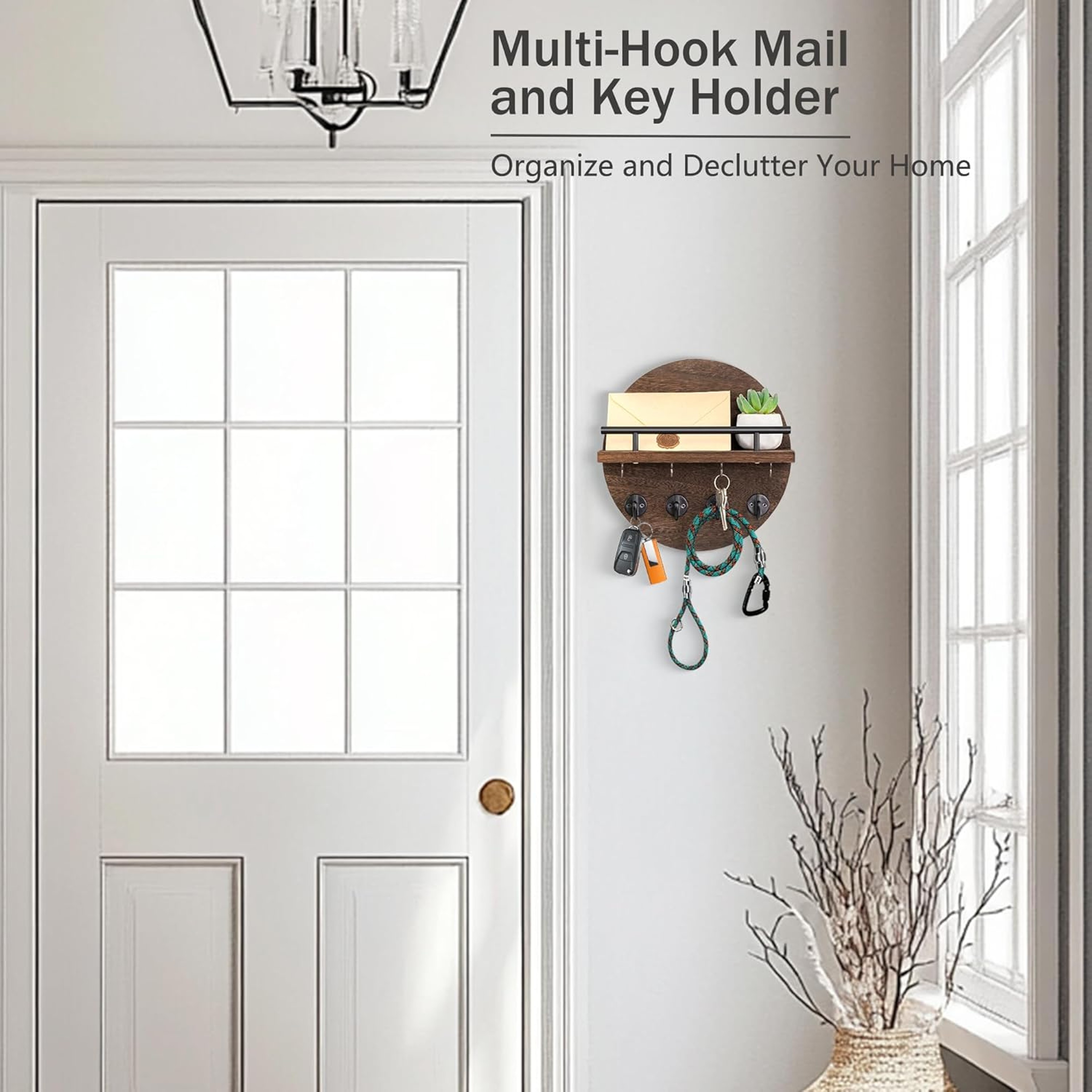 Rustic Wood Key Holder For Wall With Shelf And Hooks Entryway Organizer 2