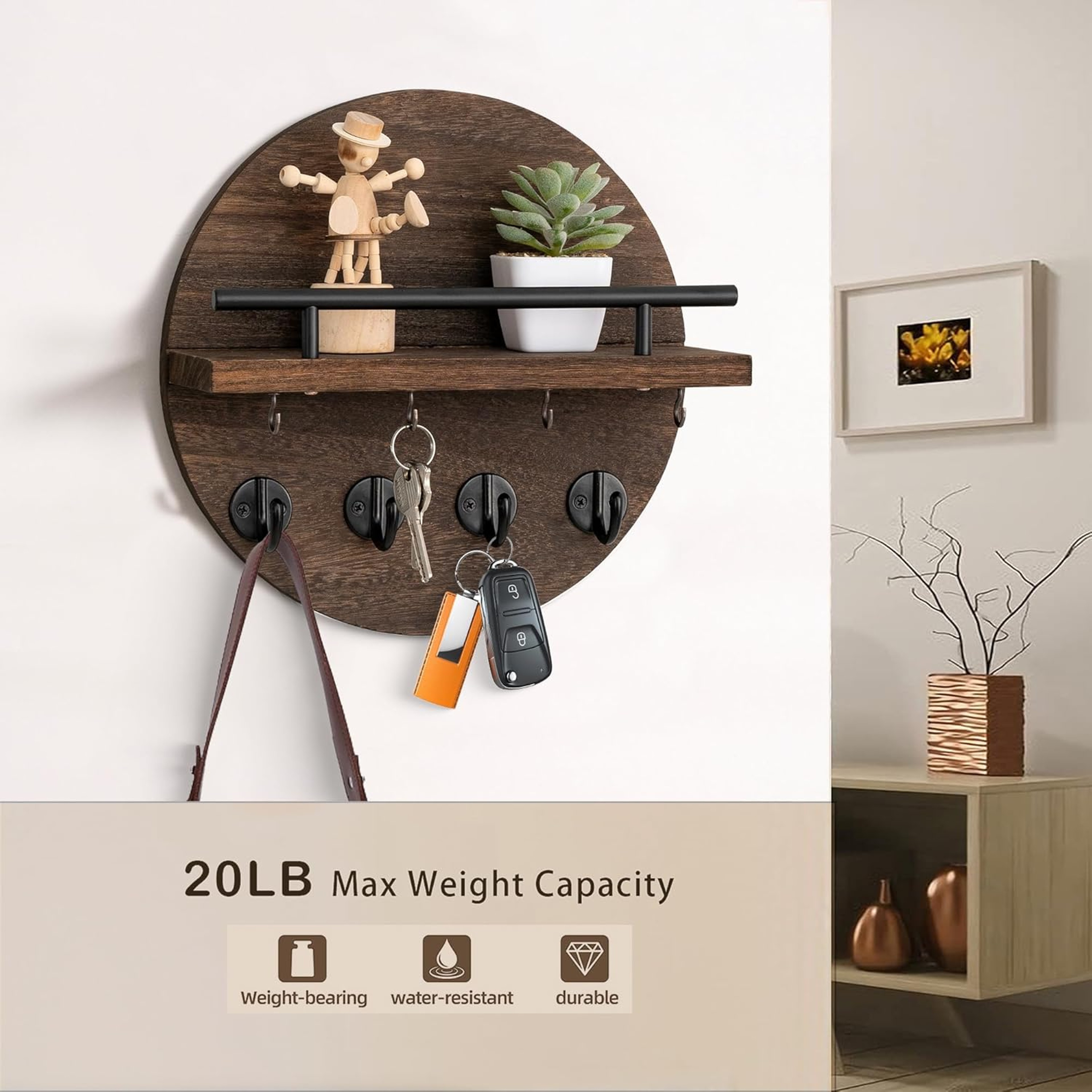 Rustic Wood Key Holder For Wall With Shelf And Hooks Entryway Organizer 3