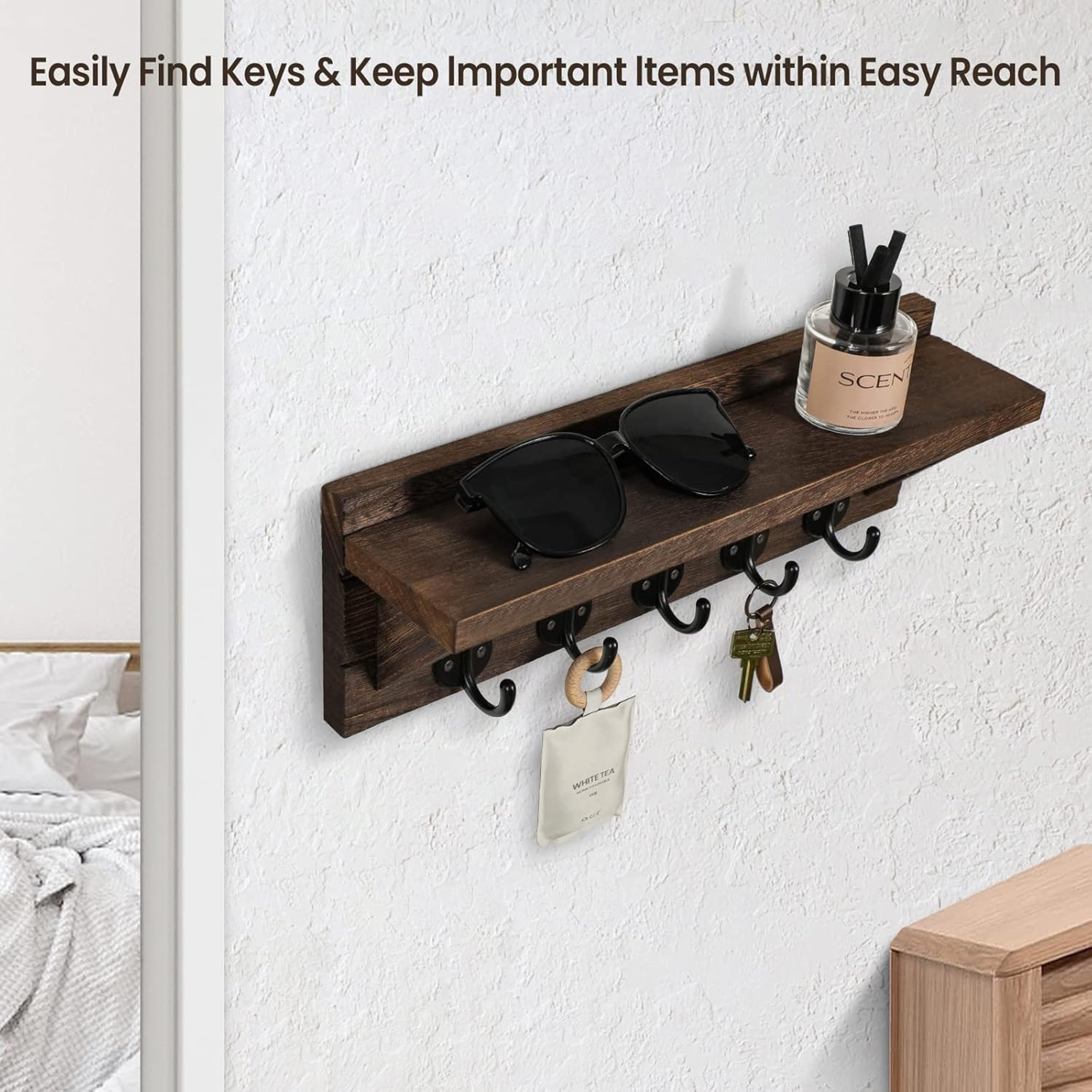 Wall Mounted Key Holder with Shelf and Mail Organizer for Entryway – view 4