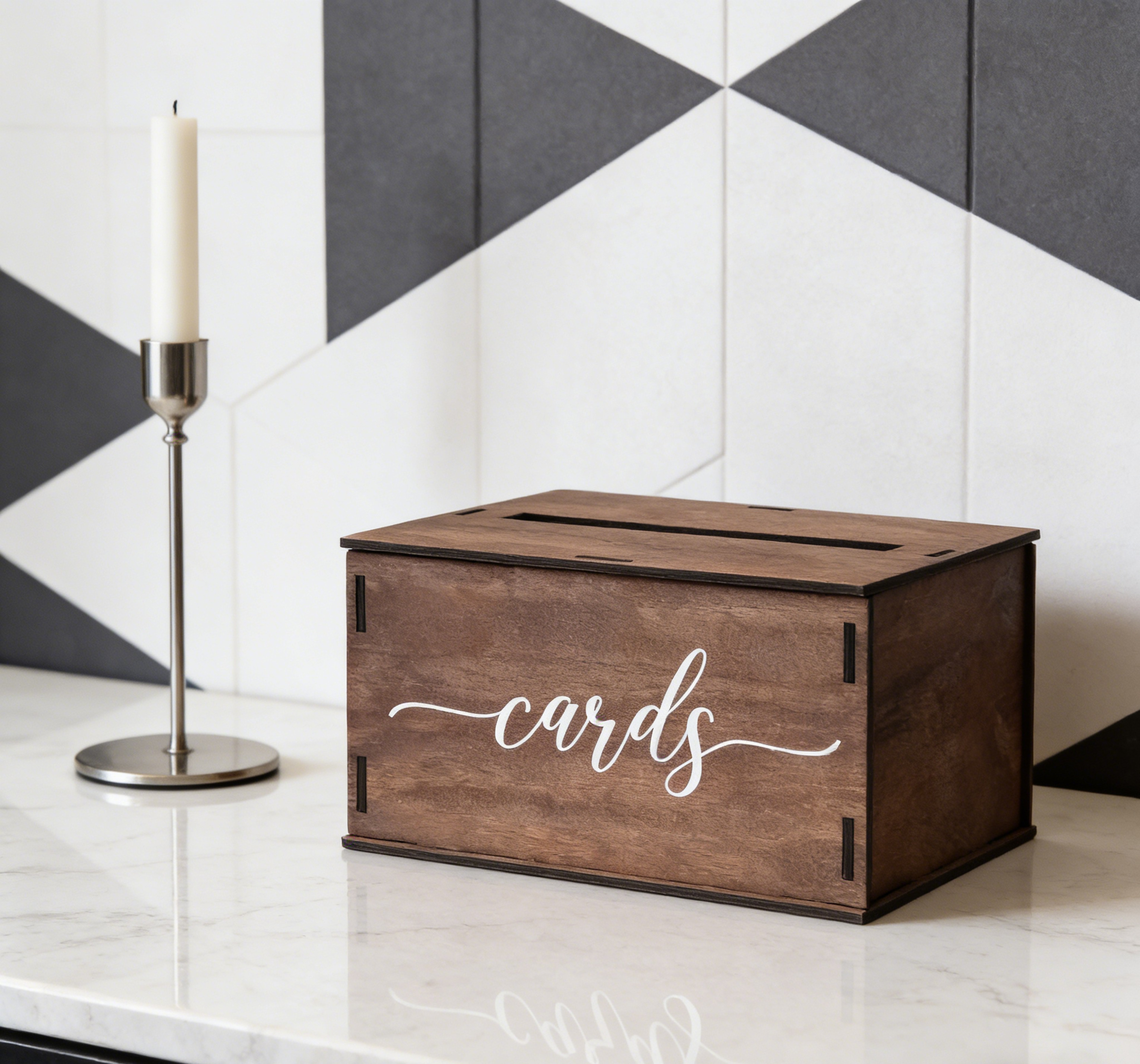Rustic Wooden Wedding Card Box with Lid for Cards, Envelopes and Gifts – view 4