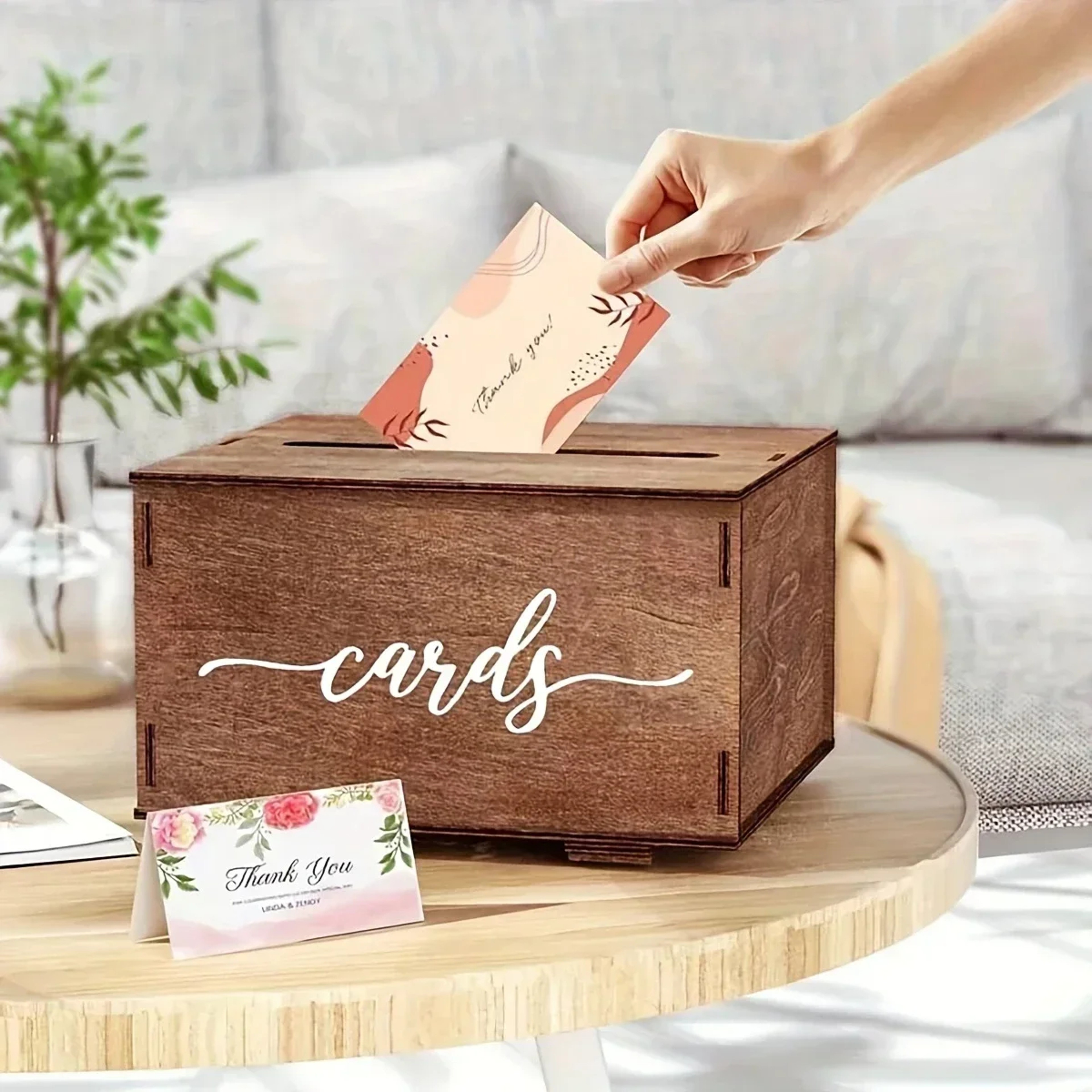 Rustic Wooden Wedding Card Box with Lid for Cards, Envelopes and Gifts – view 6