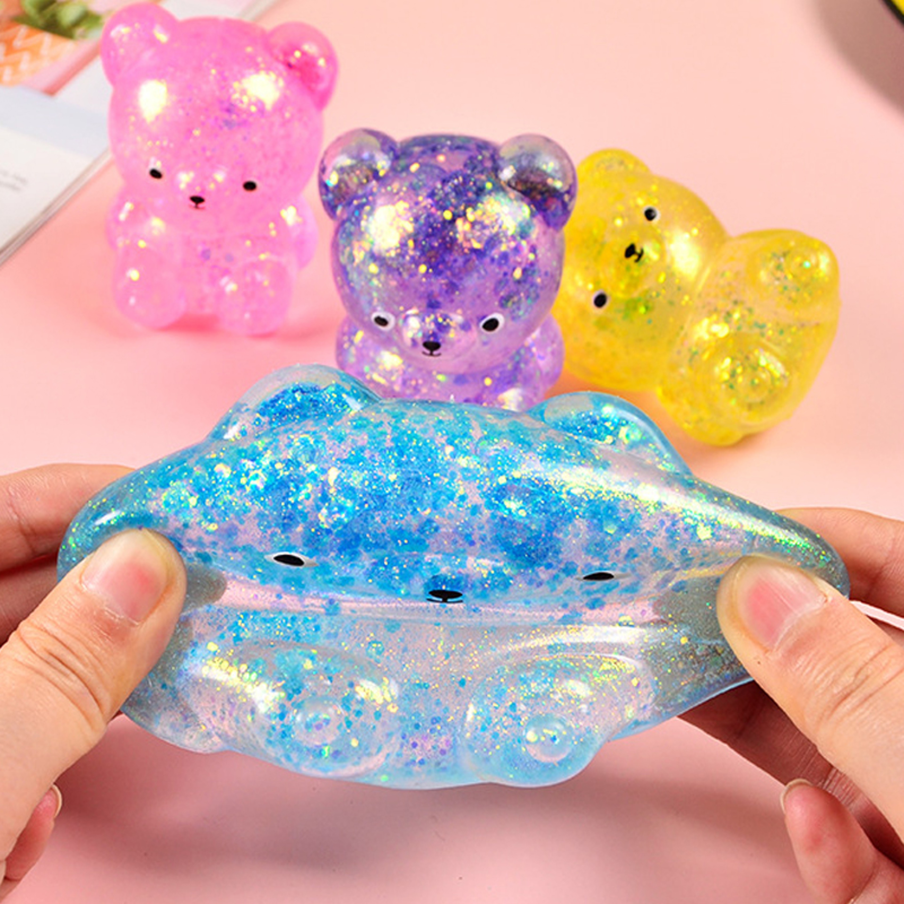 Glitter Gummy Bear Squishy Stress Relief Fidget Toy 4