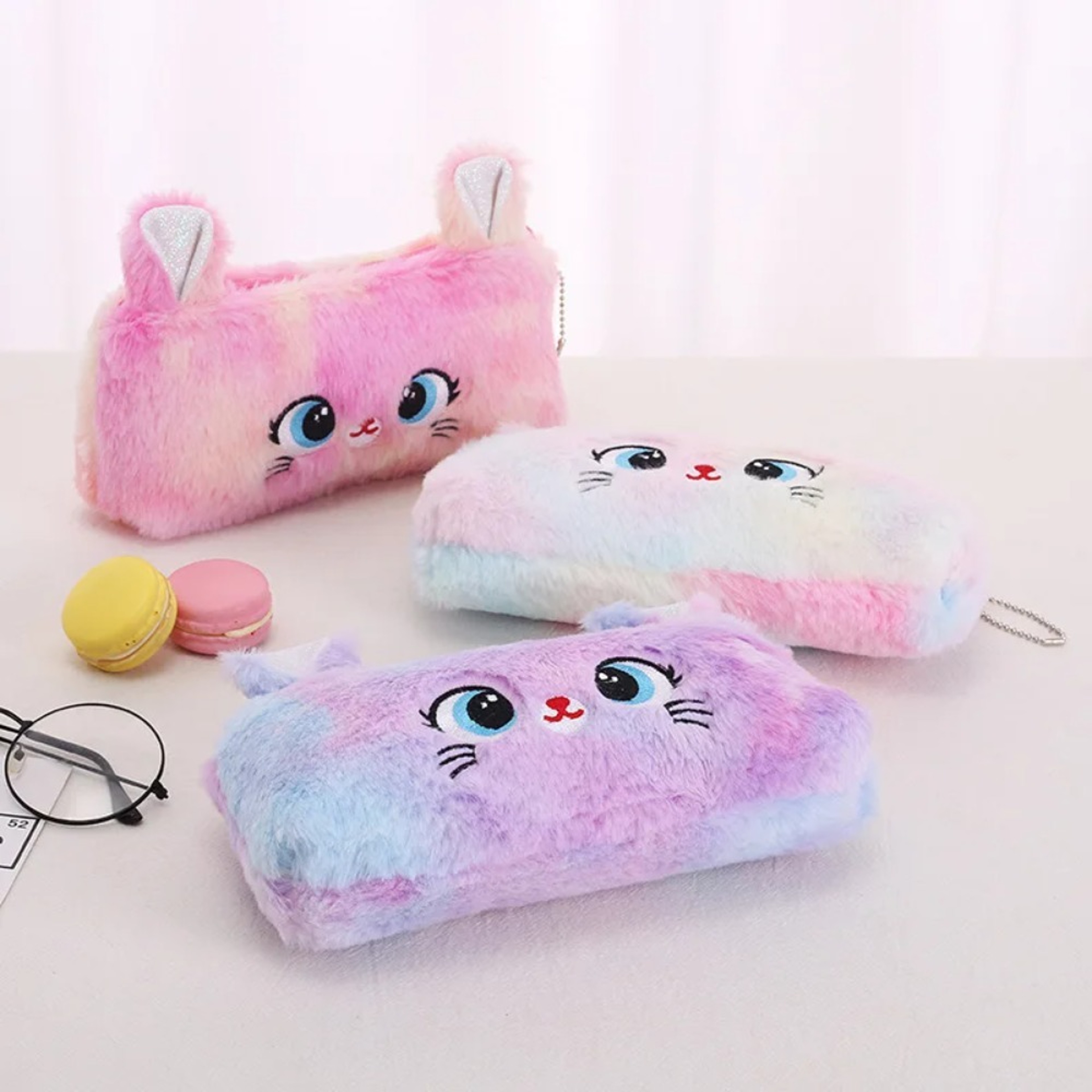 Cute Cat Plush Pencil Case Large Capacity Pencil Pouch For Girls And Kids 3