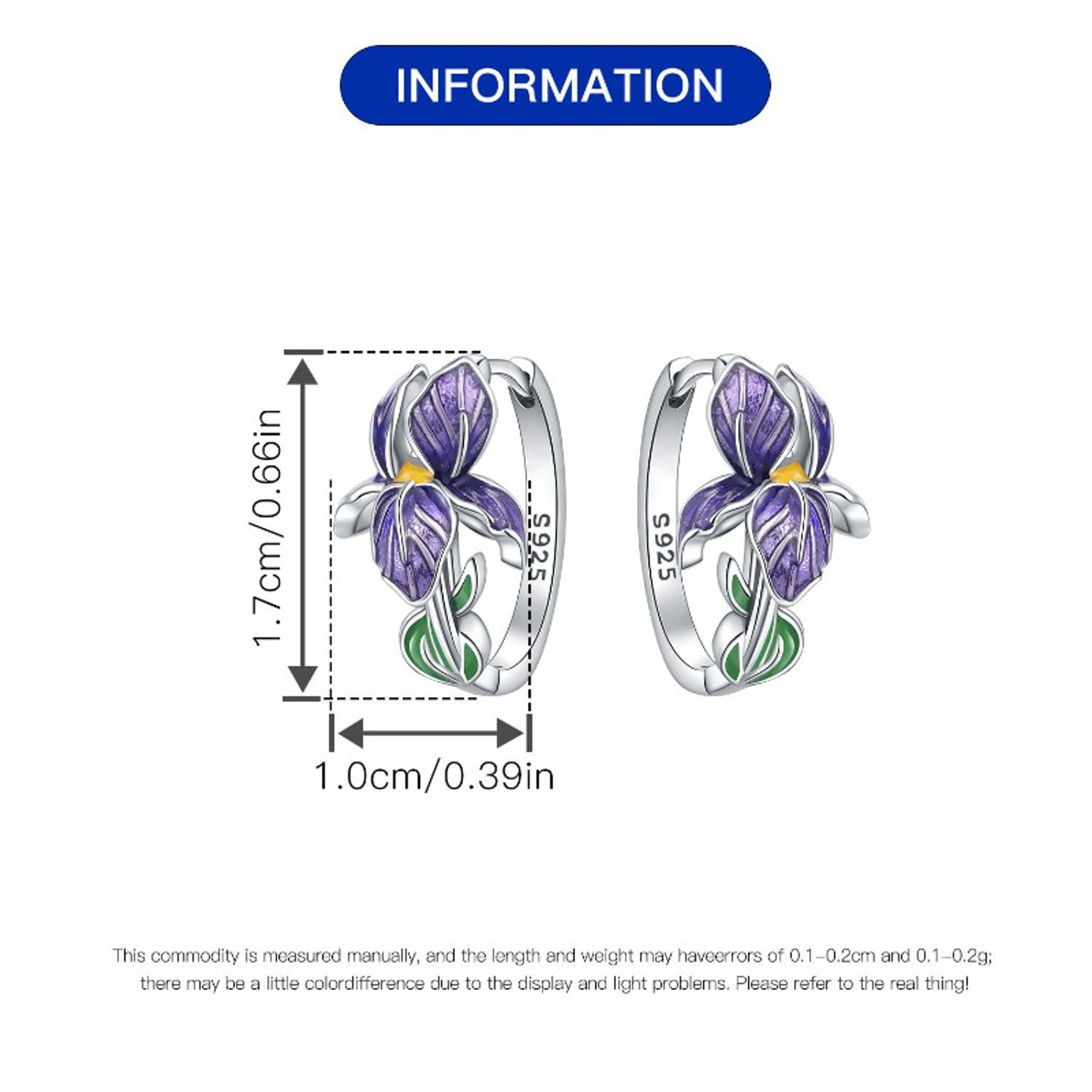 Sterling Silver Purple Iris Flower Earrings For Women Elegant Floral Jewelry Gift 6
