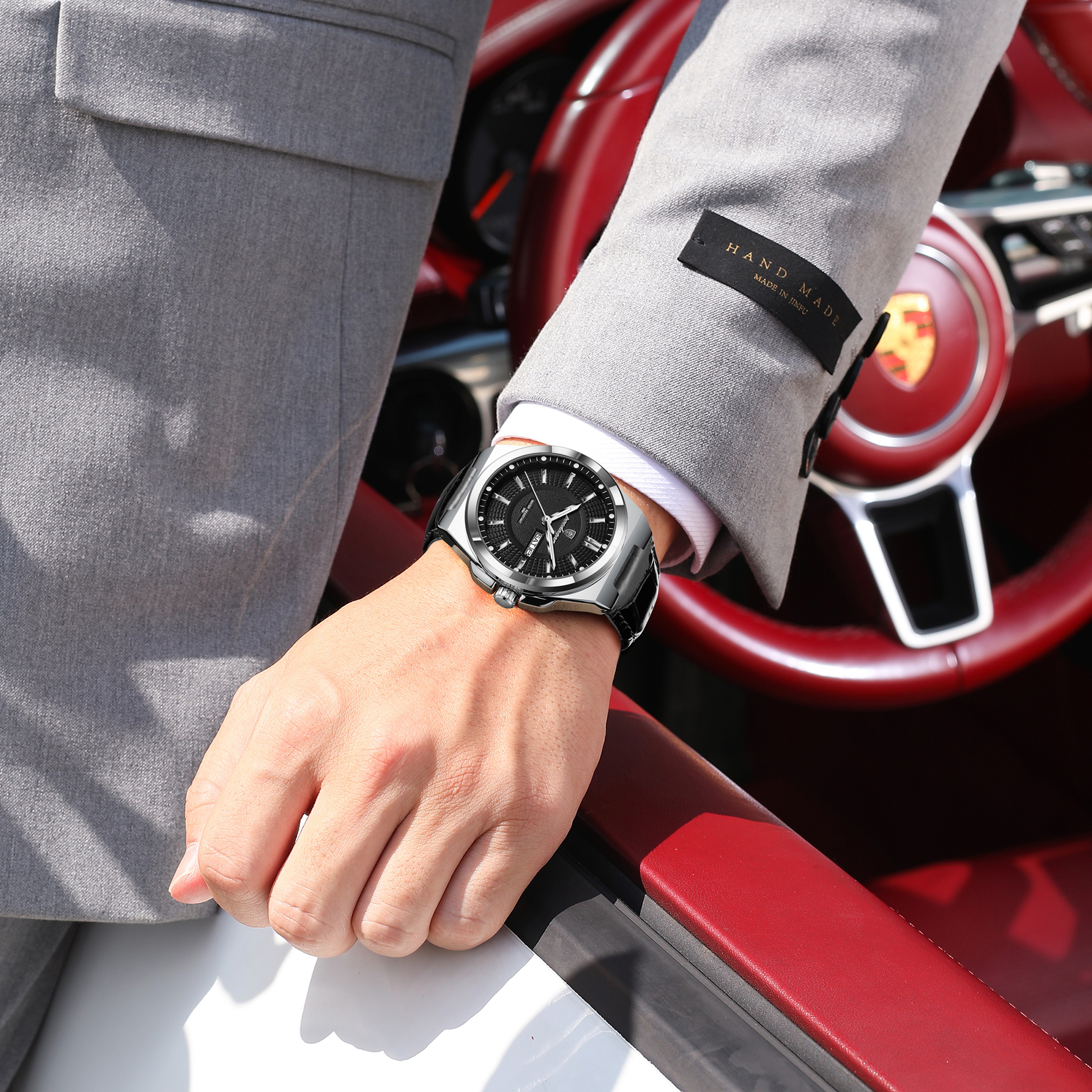 Mens Waterproof Quartz Watch with Luminous Display Date Week and Leather Strap – view 5