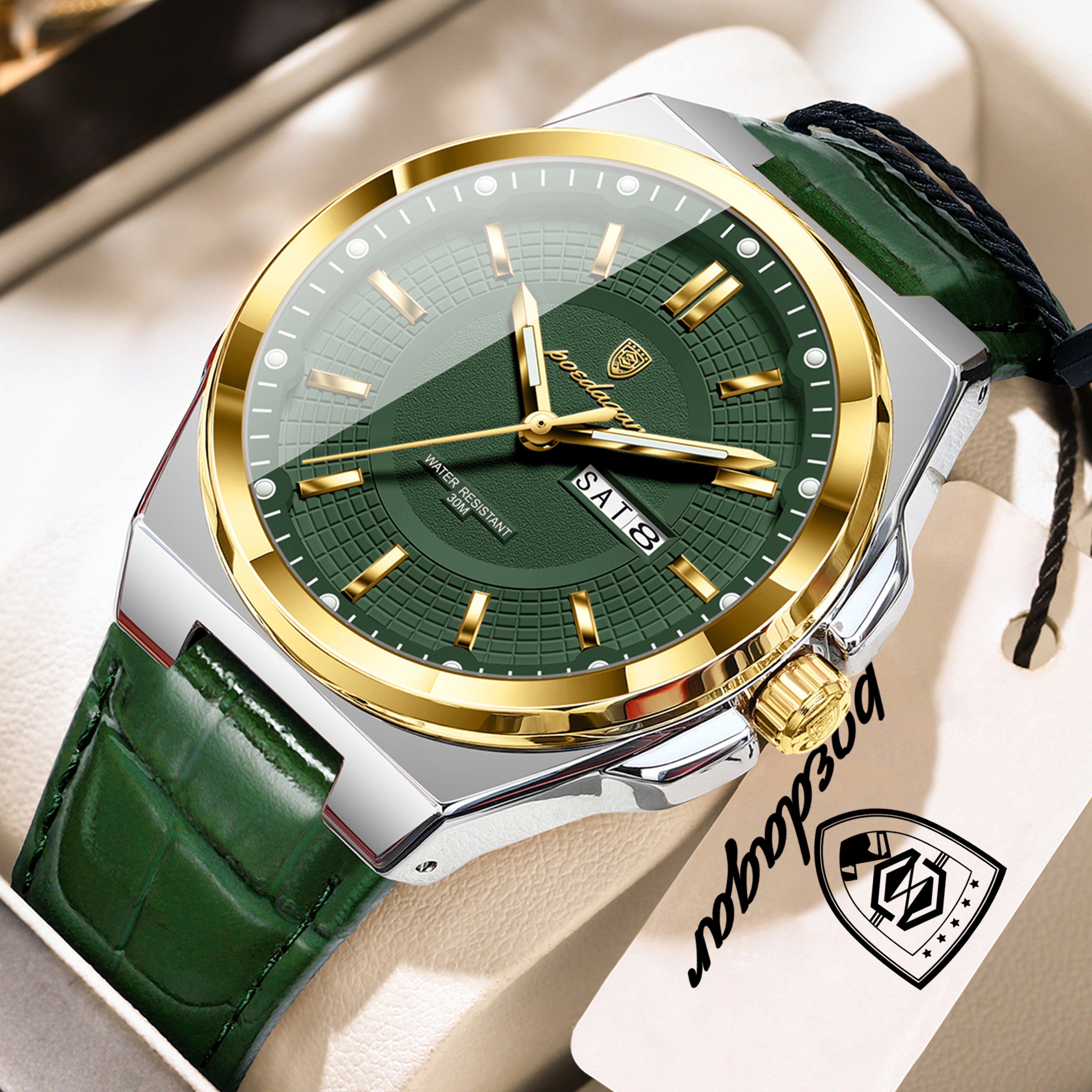 Mens Waterproof Quartz Watch with Luminous Display Date Week and Leather Strap – view 12
