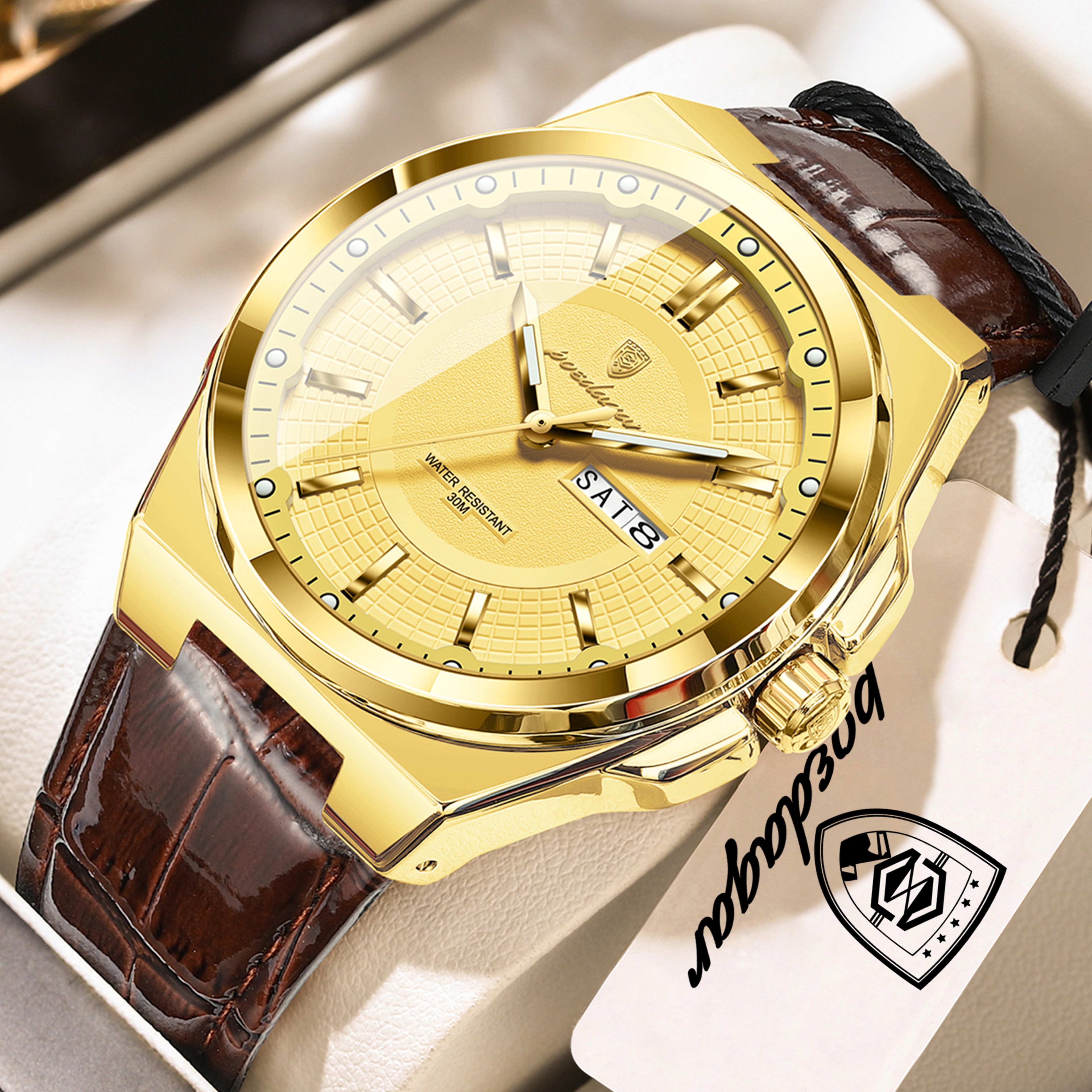 Mens Waterproof Quartz Watch with Luminous Display Date Week and Leather Strap – view 16