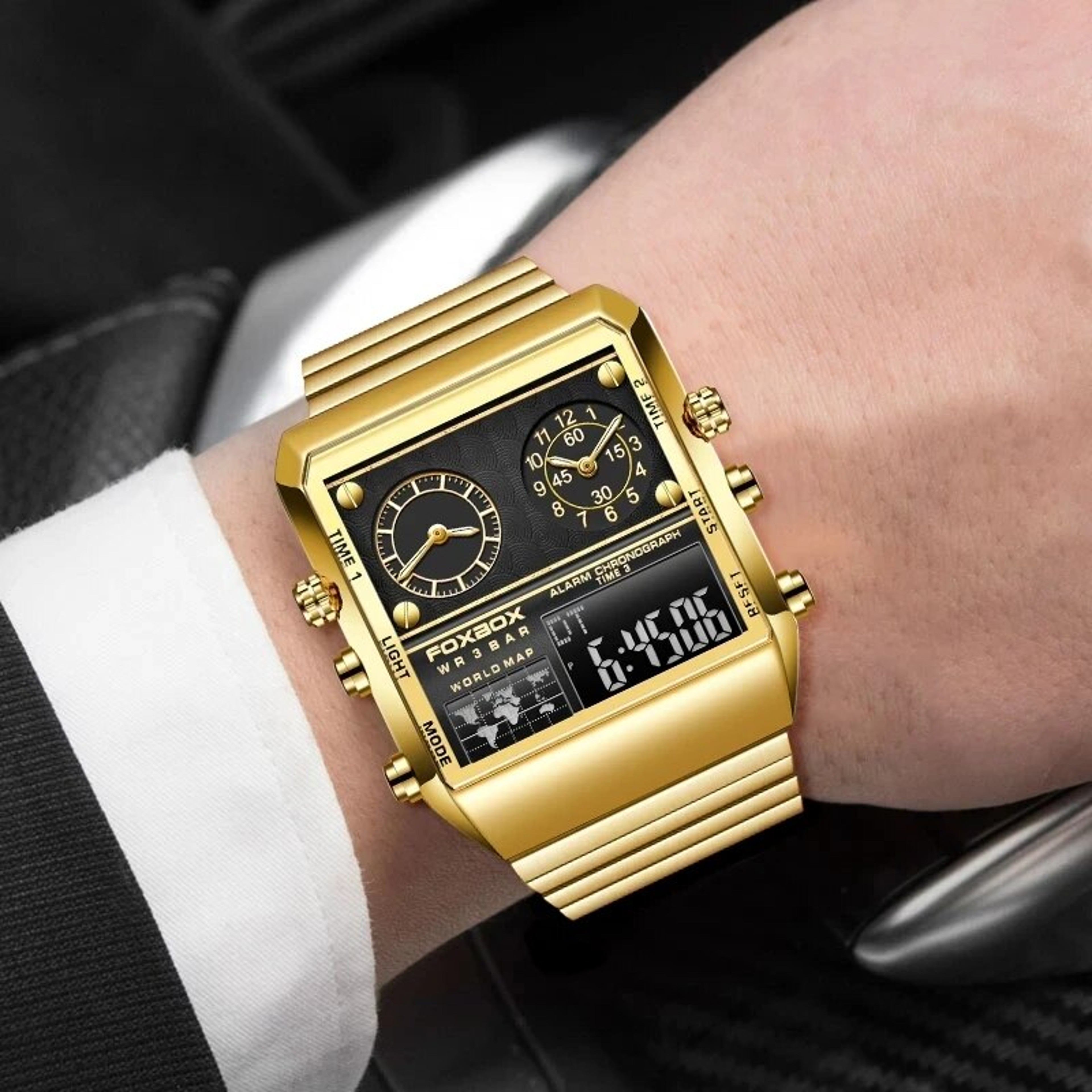 FOXBOX Square Dual Display Watch for Men Waterproof Analog Digital Sports Watch – view 5