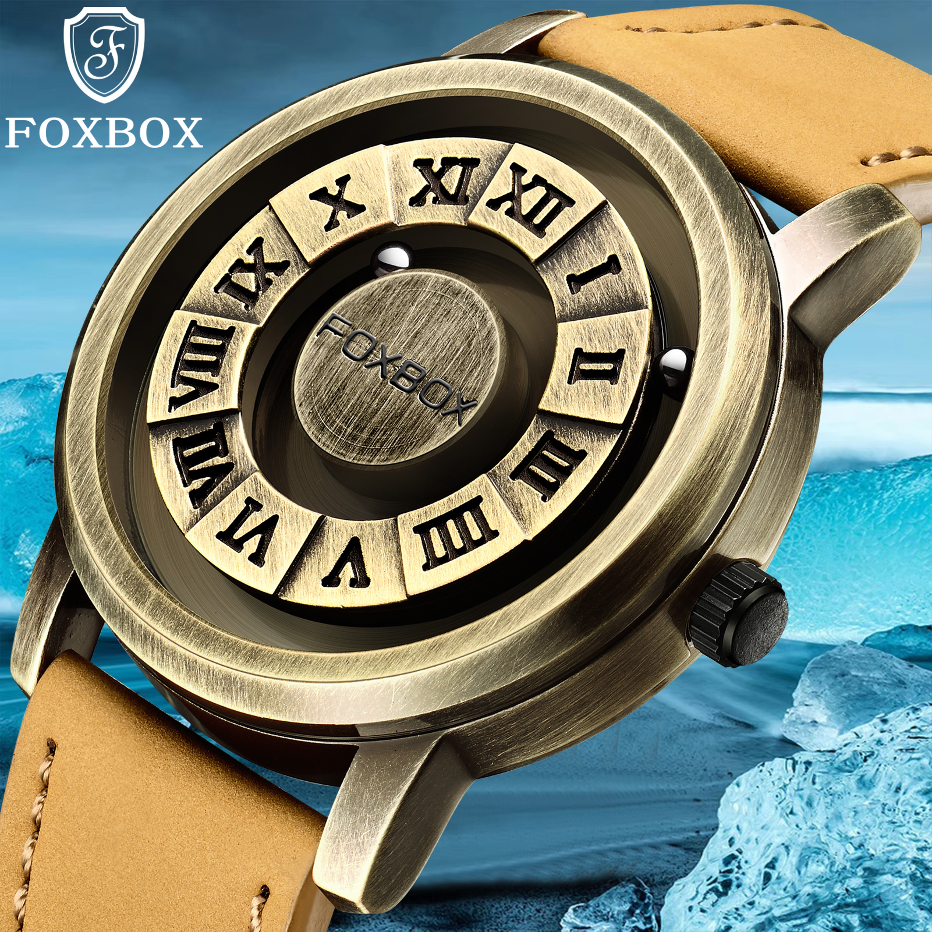 Magnetic Rolling Pointer Leather Quartz Watch For Men 1