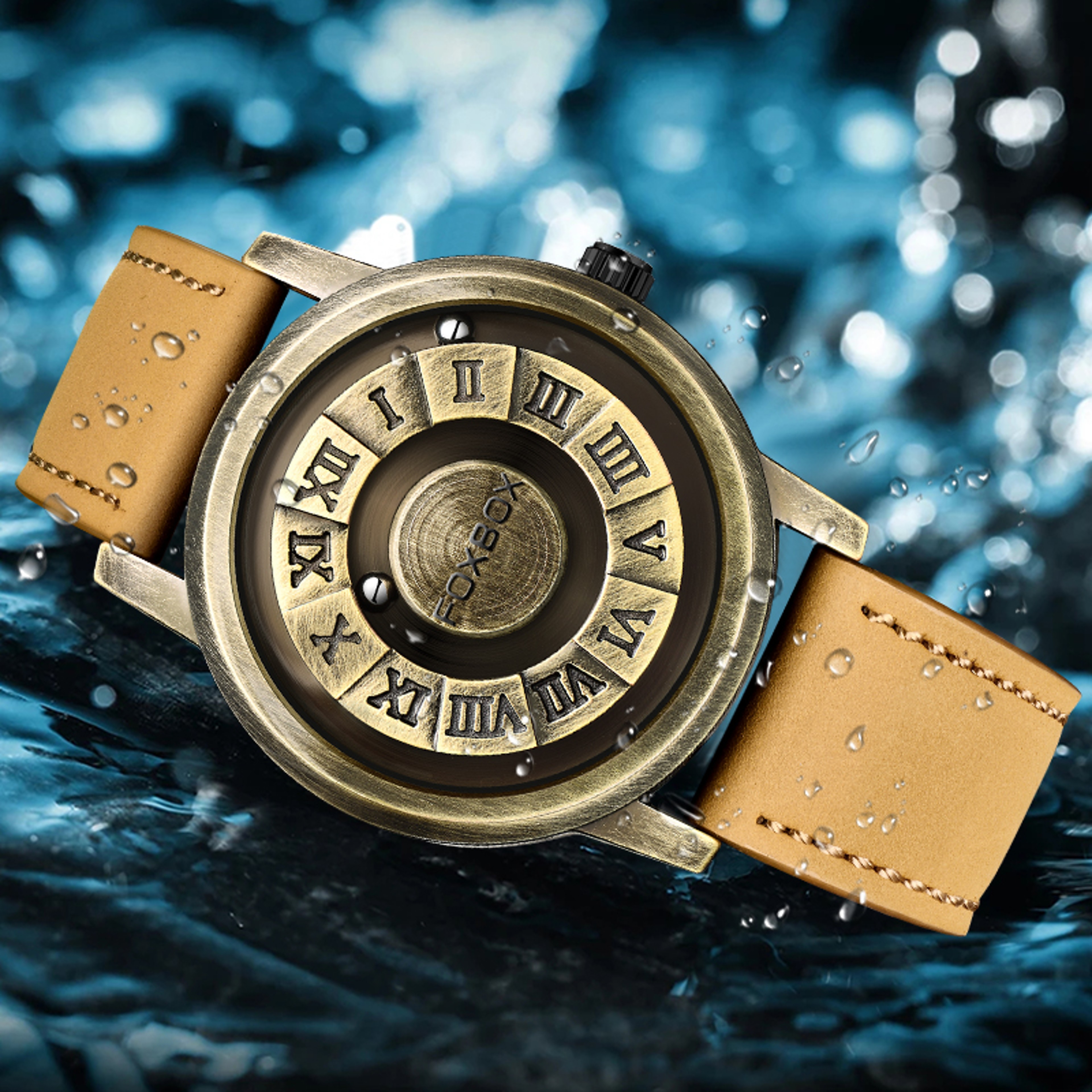 Magnetic Rolling Pointer Leather Quartz Watch For Men 2