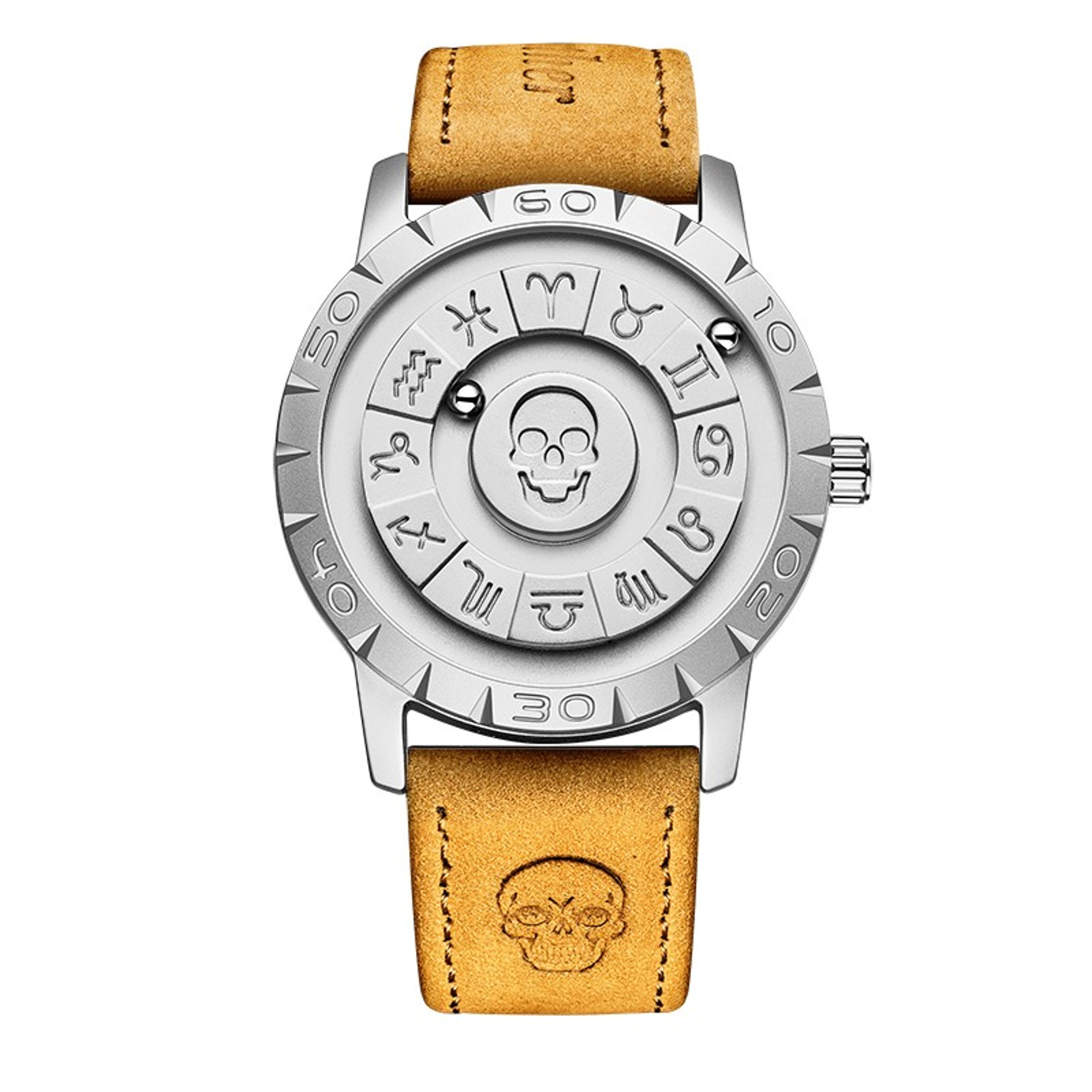 Magnetic Rolling Pointer Leather Quartz Watch For Men 8